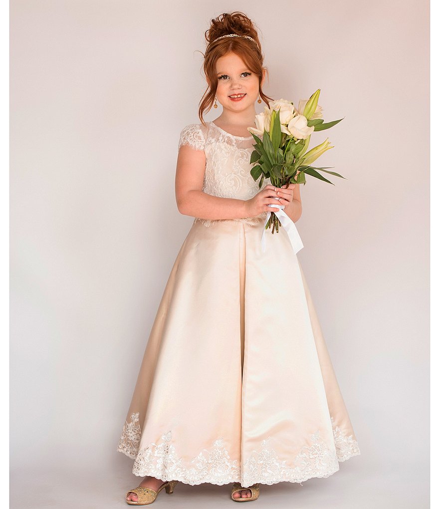 Us Angels Big Girls 6-14 Cap-Sleeve Lace Beaded Mesh Communion Dress