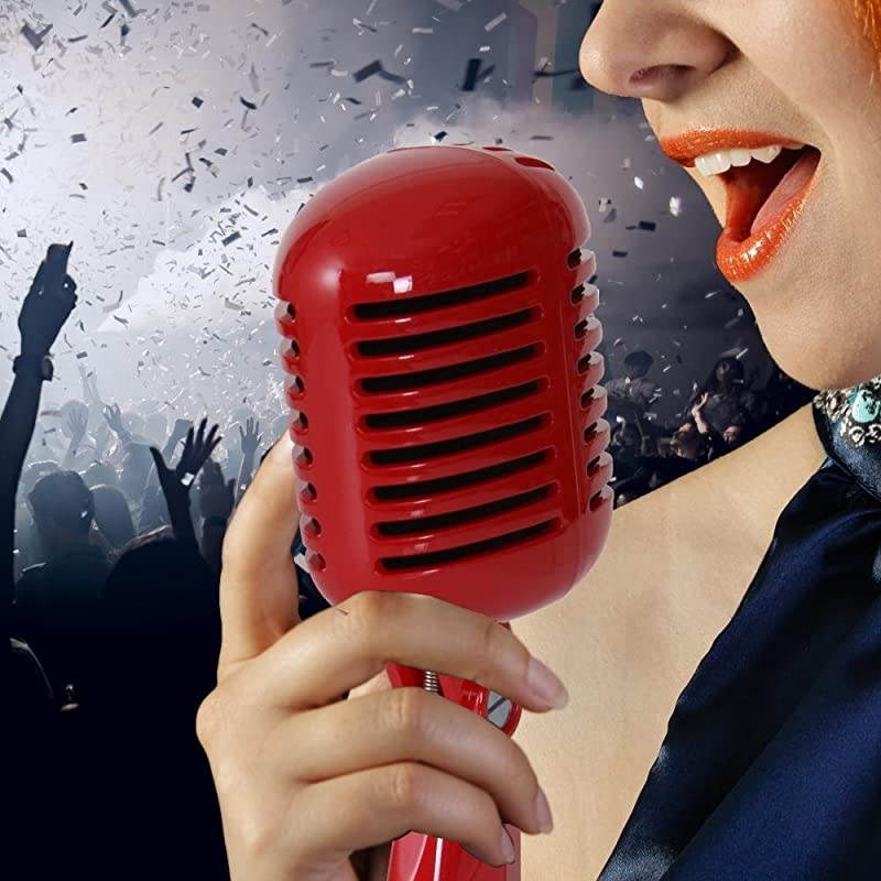 Classic Retro Dynamic Vocal Microphone - Old Vintage Style Unidirectional Cardioid Mic with XLR Cable - Universal Stand Compatible - Live Performance, In-Studio Recording -  Pro PDMICR42R (Red)