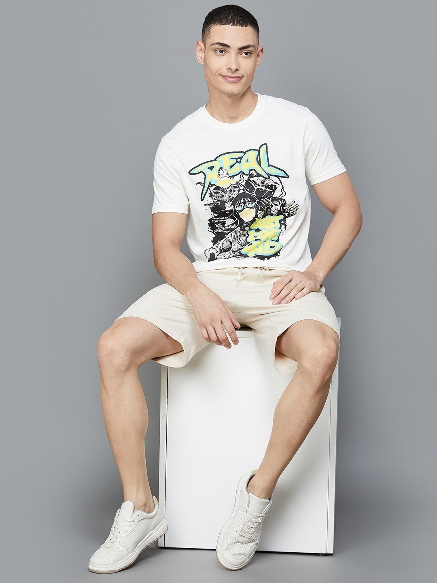 Forca by Lifestyle White Cotton Regular Fit Printed T-Shirt