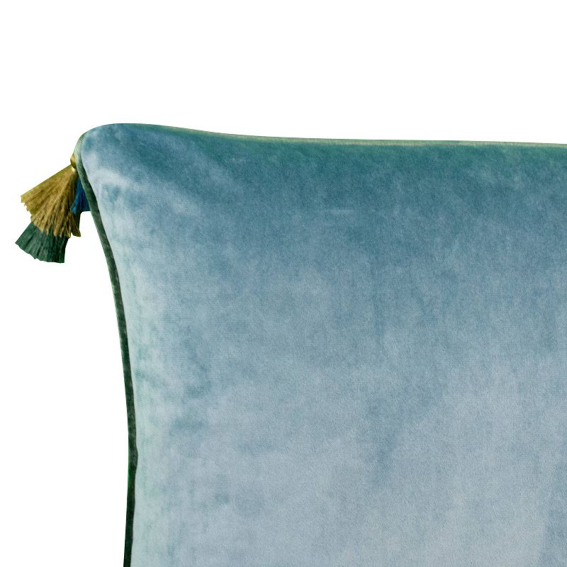 18"x18" Velvet Reversible Tassel Square Throw Pillow Teal/Olive - Edie@Home
