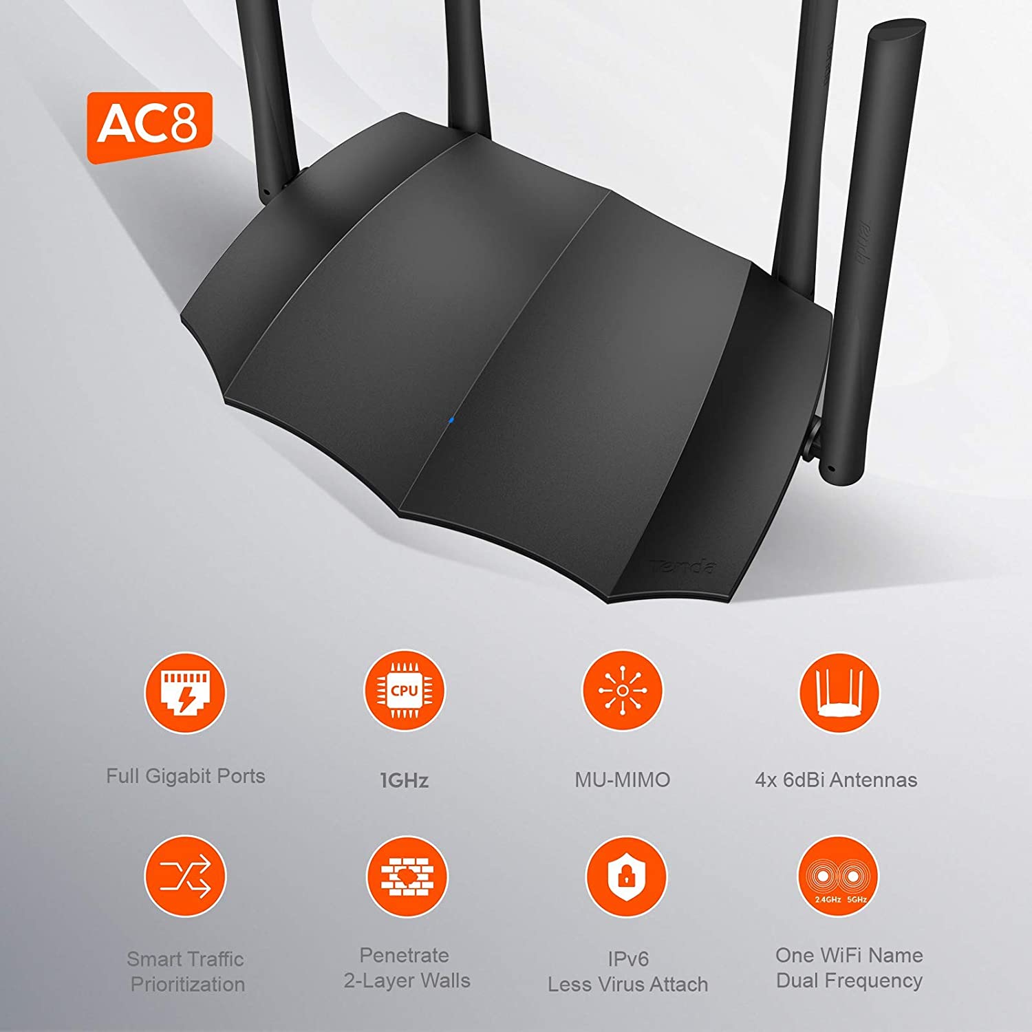 Tenda AC1200 Dual Band Gigabit Smart WiFi Router, 5Ghz High Speed Wireless Internet Router, MU-MIMO, Beamforming, Long Range Coverage by 4x6dBi Antenna, IPv6, Guest WiFi, AP Mode - 2020 New Upgraded&hellip;
