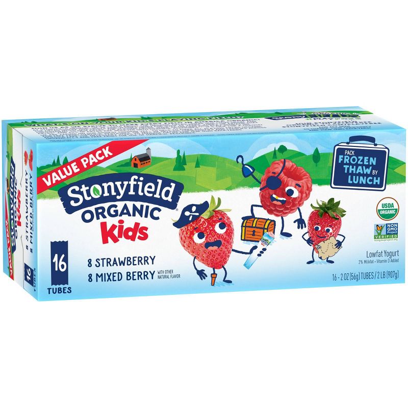 Stonyfield Organic Kids' Strawberry & Mixed Berry Lowfat Yogurt - 16ct/2oz Tubes