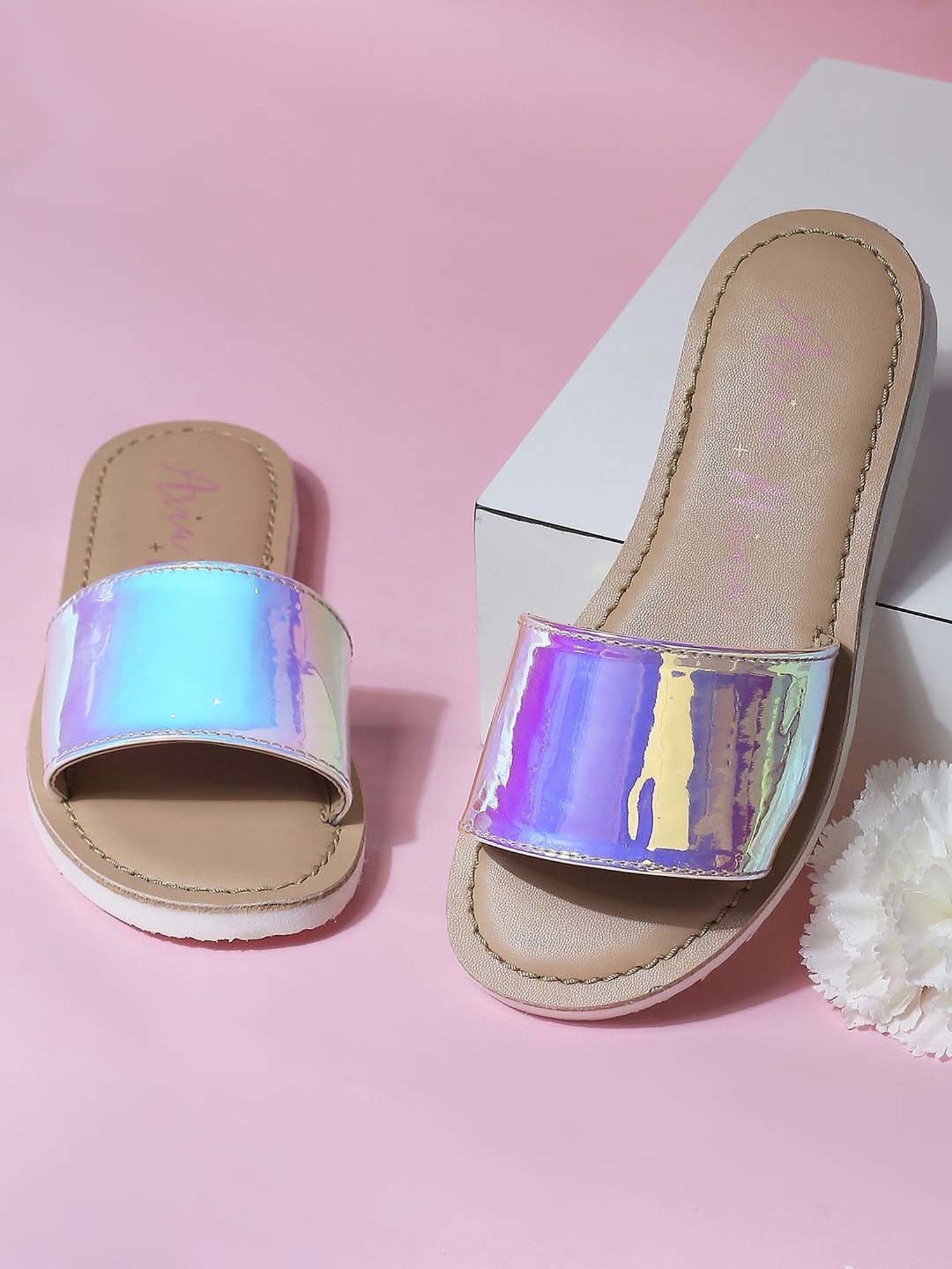 Aria Nica Kids Milkyway New Silver & Beige Casual Slides