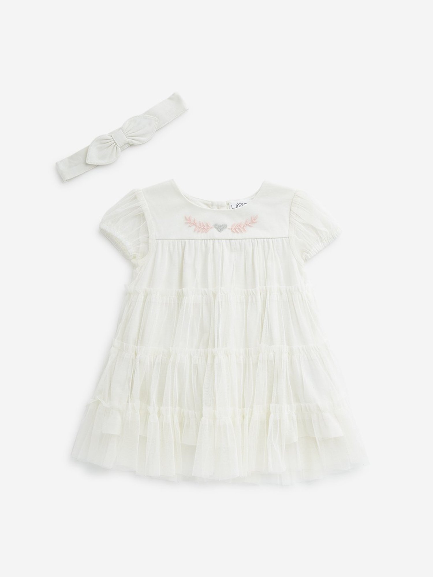HOP Baby by Westside White Tiered Empire-Line Dress with Hairband