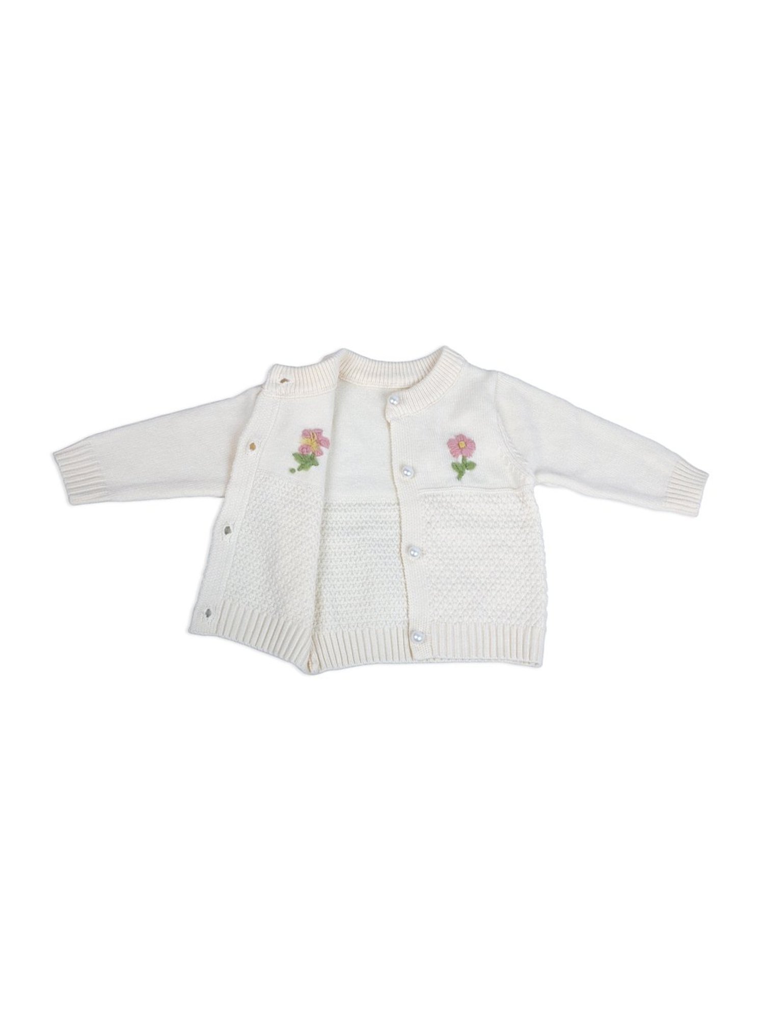 Baby Moo Kids Off-White Floral Print Full Sleeves Sweater