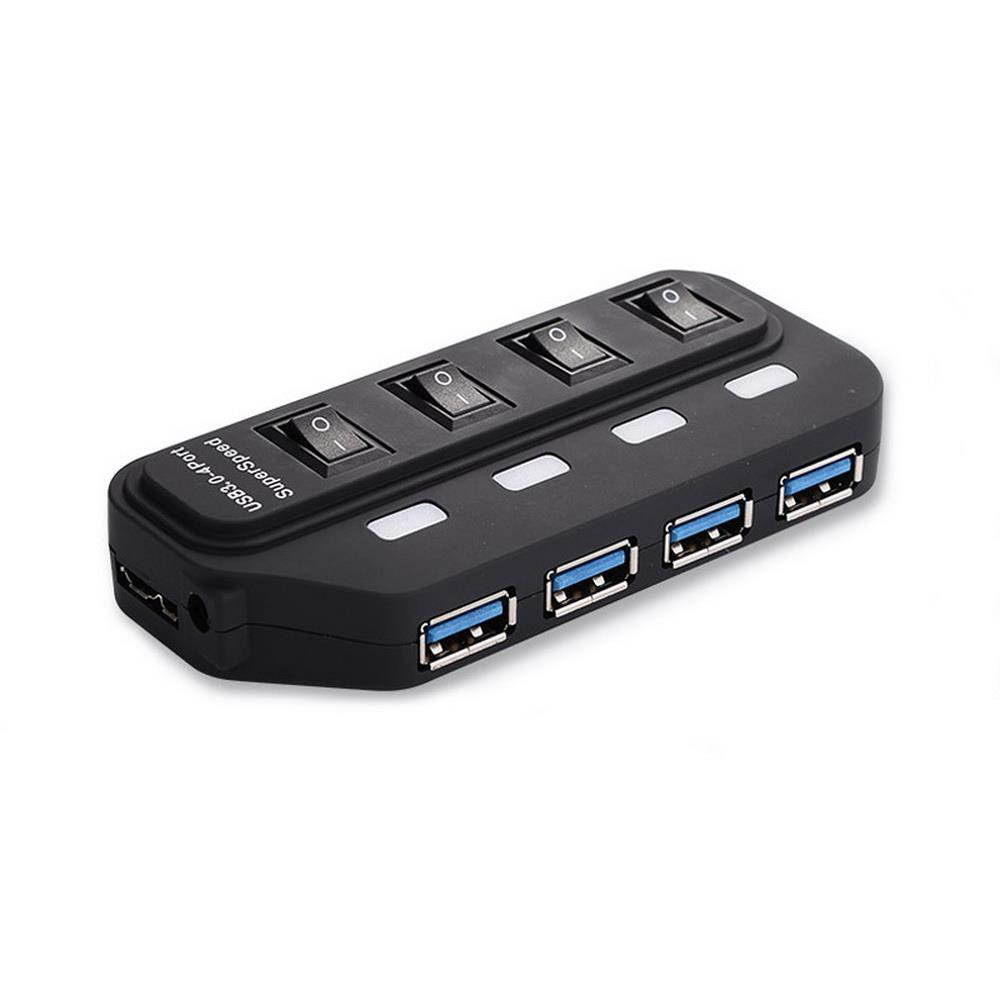 axGear USB 3.0 HUB 4 Port High Speed Data Transfer With Power Adapter LED On / Off Switch