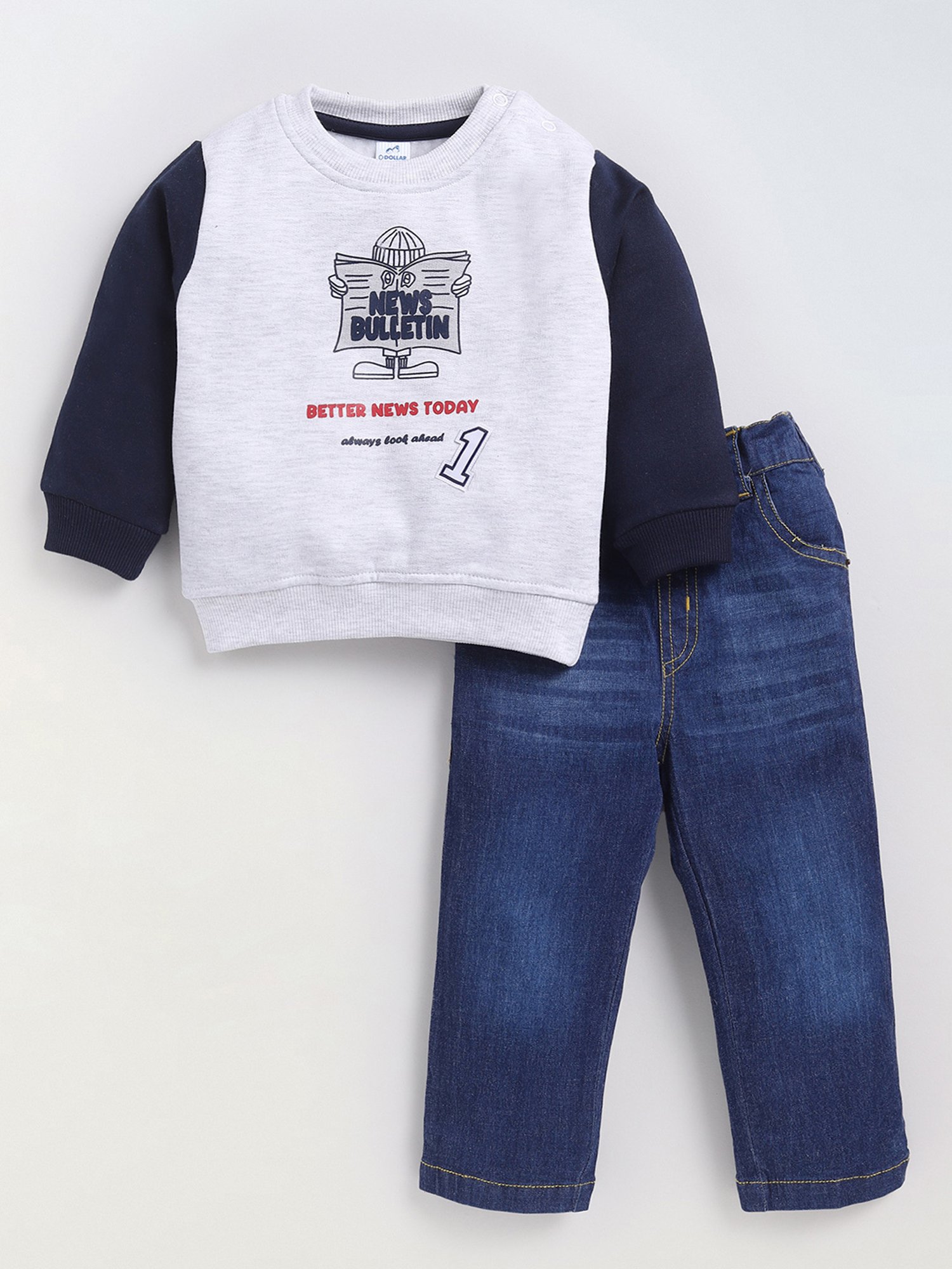 Dollar Kids Grey & Blue Printed Full Sleeves T-Shirt with Jeans