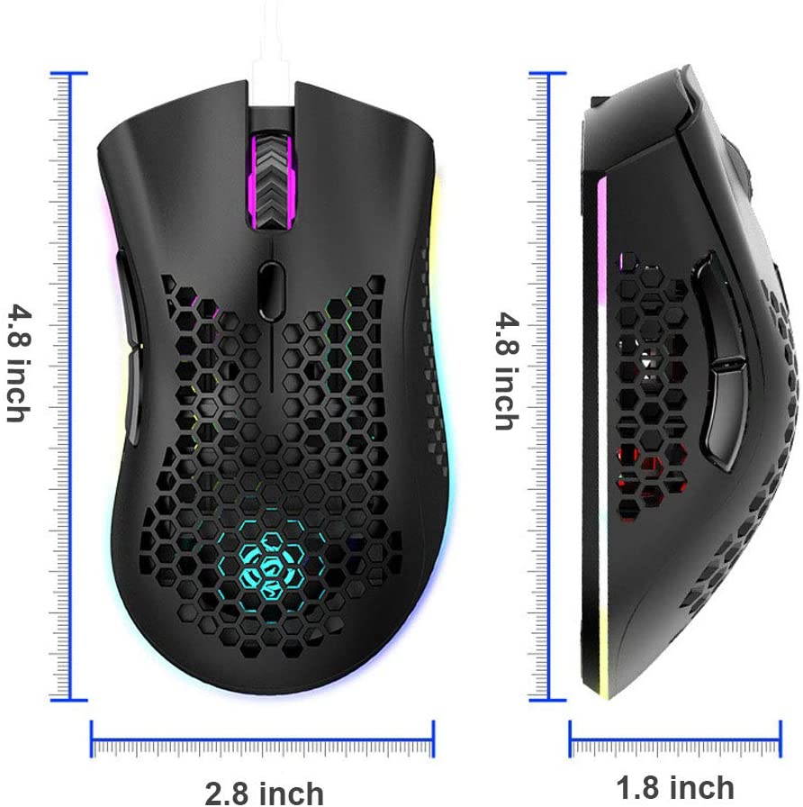 Attoe Lightweight Gaming Mouse, Honeycomb Design Rechargeable Wireless Gaming Mouse with USB Receiver RGB Backlight Computer Mouse for Laptop PC
