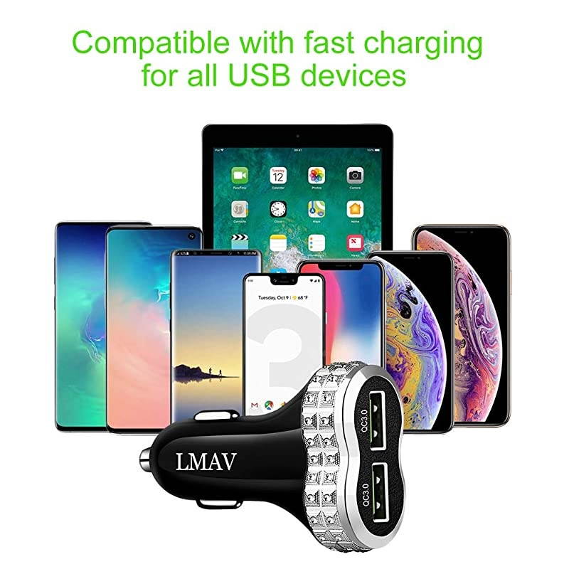 C Car Charger Adapter 40W 6A, PD3.0 20W & QC3.0 20W Car Phone Charger Fast Charging Compatible with iPhone 12/11, Samsung Galaxy S20/Note 20, LG, Tablets, Pixel and More.