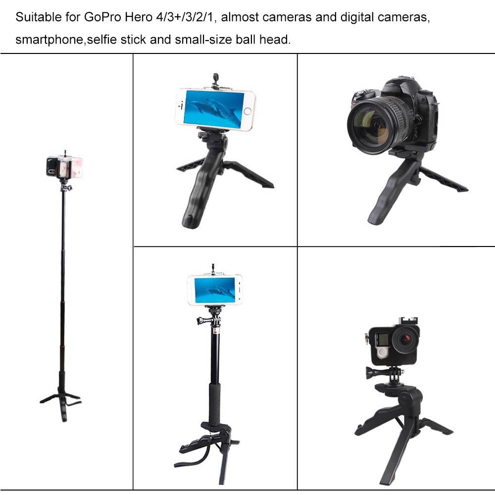 2in1 Mini Portable Folding Table-top Tripod Stand + Handheld Grip for GoPro Hero 4/3+/3/2/1 DC DSLR SLR Camera and Smartphone
