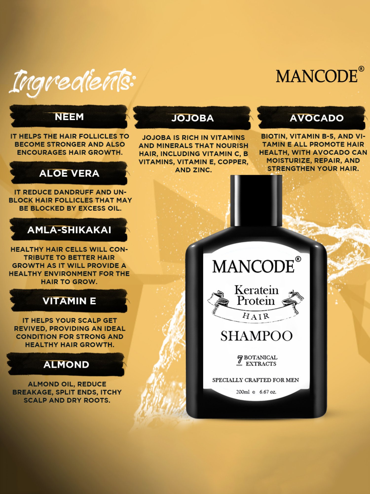 Mancode Keratin Shampoo for Men - 200 ml