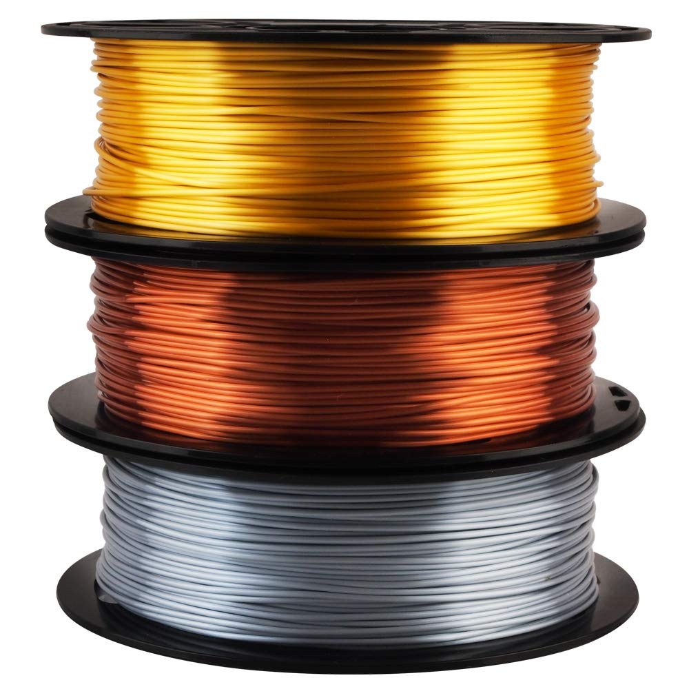Shiny Silk Gold Silver Copper PLA Filament Bundle, 1.75mm 3D Printer Filament, Each Spool 0.5kg, 3 Spools Pack, with One 3D Printer Remove or Stick Tool
