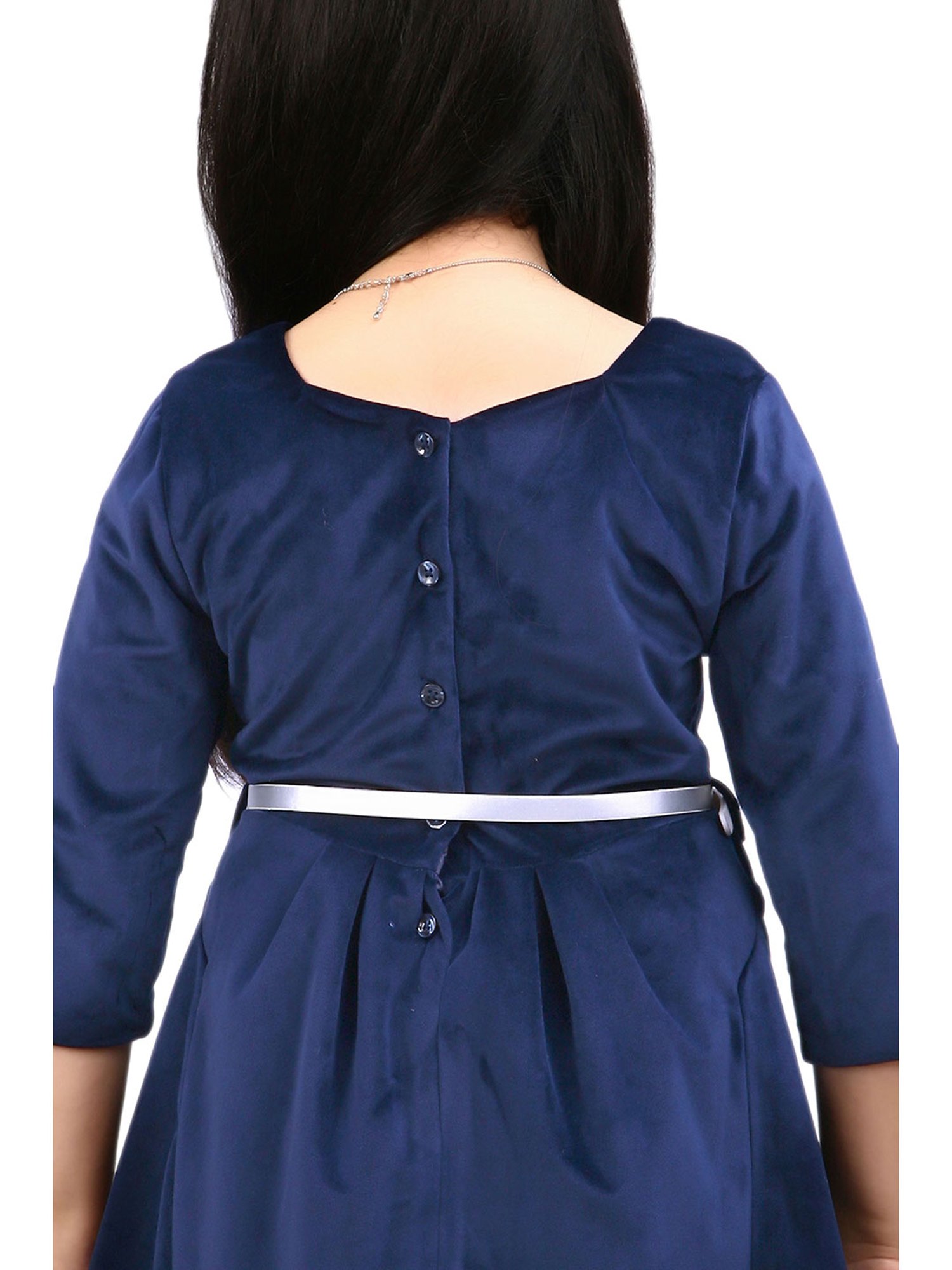 KidsDew Kids Navy Solid Dress with Belt