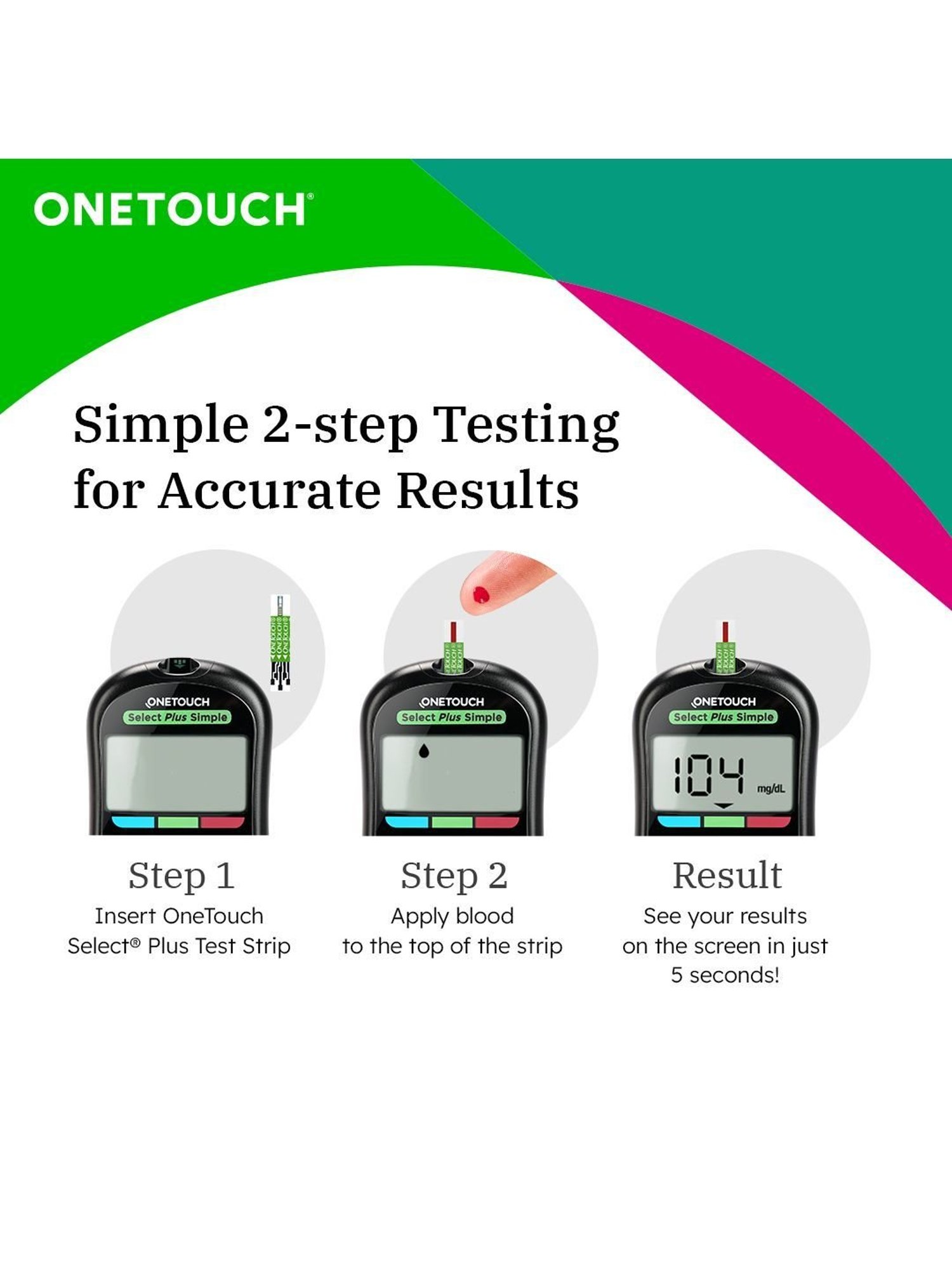 OneTouch Select Plus Simple glucometer | FREE 10 Test Strips + 10 Lancets + 1 Lancing device
