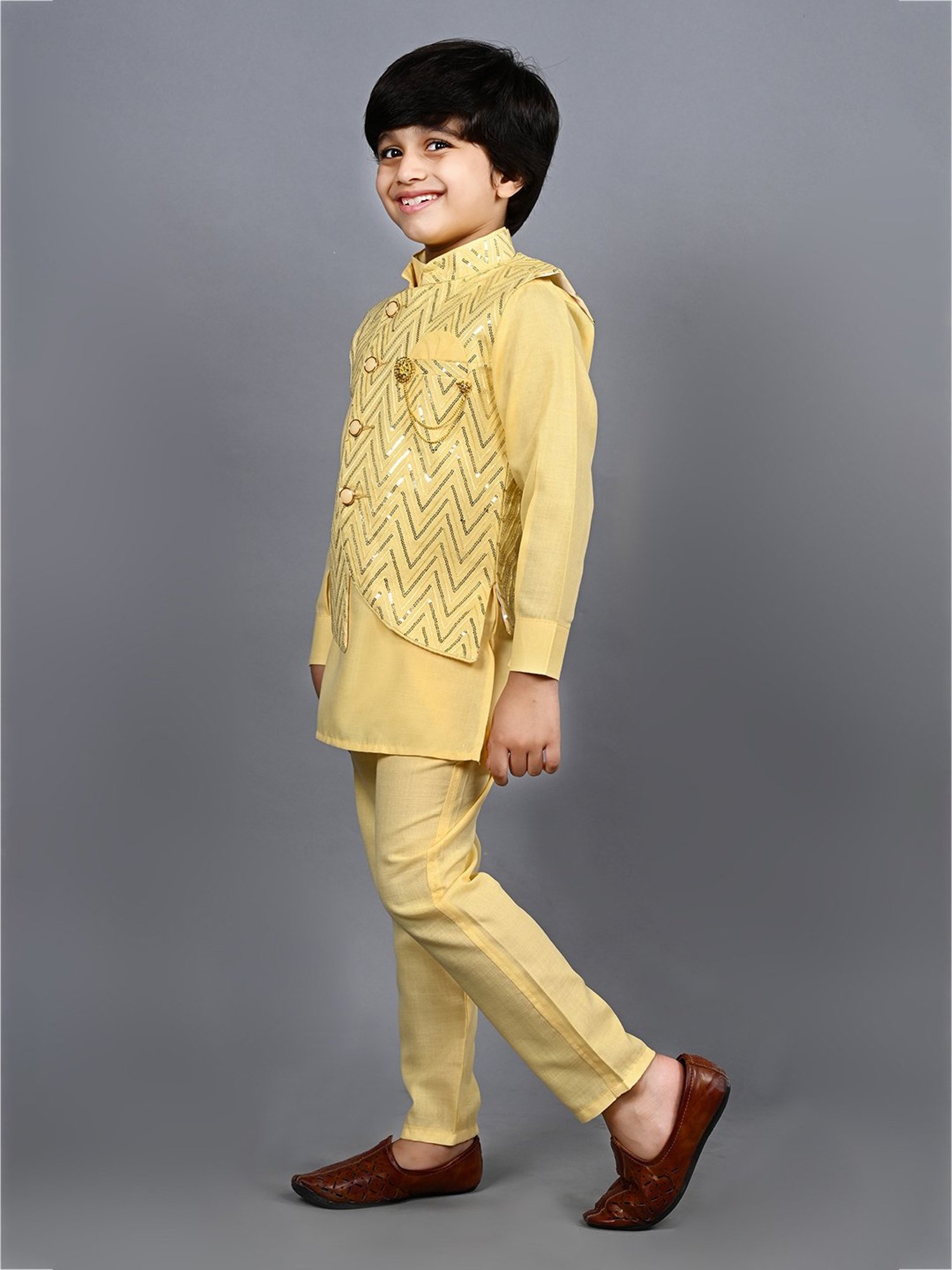 AJ Dezines Kids Black Embellished Full Sleeves Sherwani with Pants