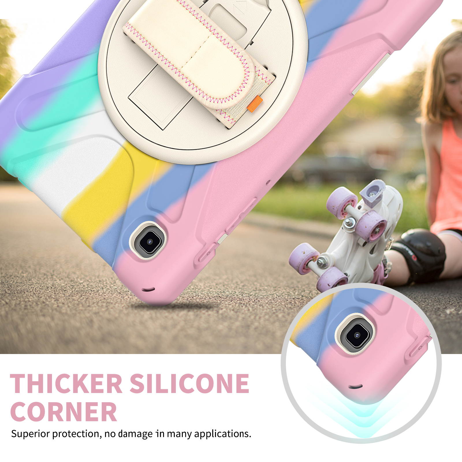 Galaxy Tab A7 Lite Case, Heavy Duty Rugged Shockproof Case with Adjustable Hand Strap, Carrying Shoulder Strap, Rotating Kickstand for Samsung galaxy Tab A7 Lite 8.7 inch 2021 Model SM-T220 SM-T225