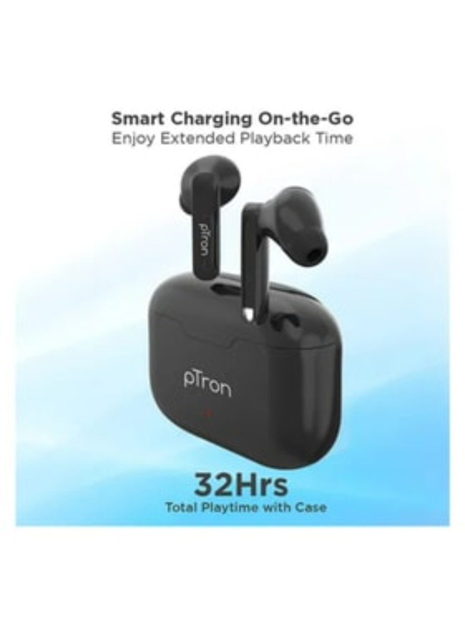 PTron Bassbuds Duo Bluetooth 5.1 Wireless Earbuds Stereo Audio Touch Control (Black)