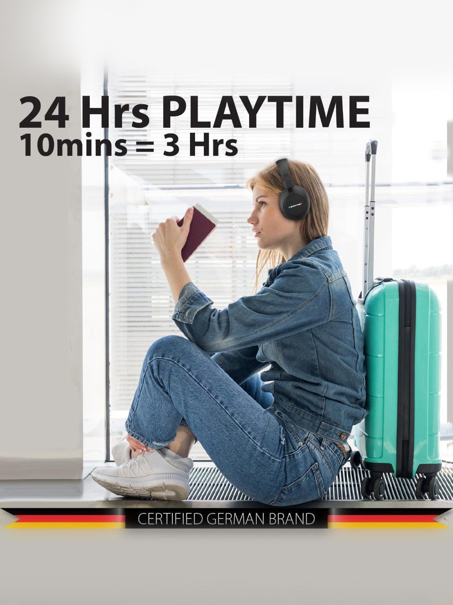 Blaupunkt BH41 Over Ear BT Wireless Headphones with Built in Mic & TurboVolt Fast Charging (Black)