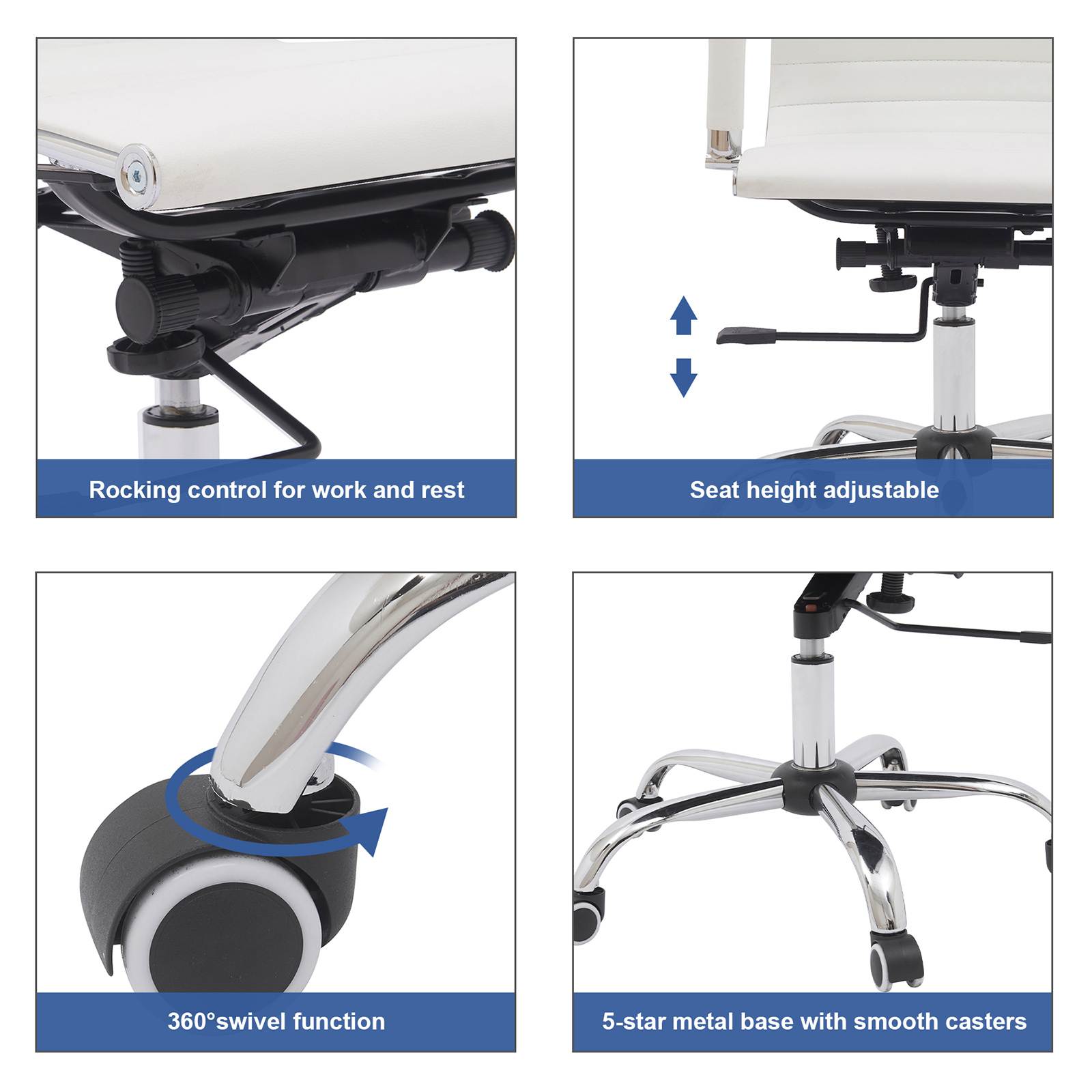 YOUTHUP Office Chair Functional Ergonomic Leather Office Chair Swivel Rolling Computer Desk Chair with Lumbar Support,Beige