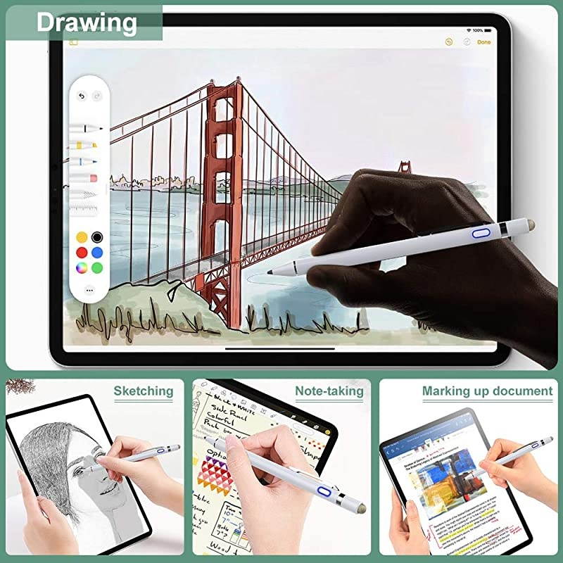Active Stylus Pen with Palm Rejection, 2 in 1 Rechargeable Digital Pencil Compatible with (2018-2020) Apple iPad 8th Generation/Air 4/3rd, Mini 5th Gen, iPad 6 & 7th 10.2"/Pro 12.9 inch,White