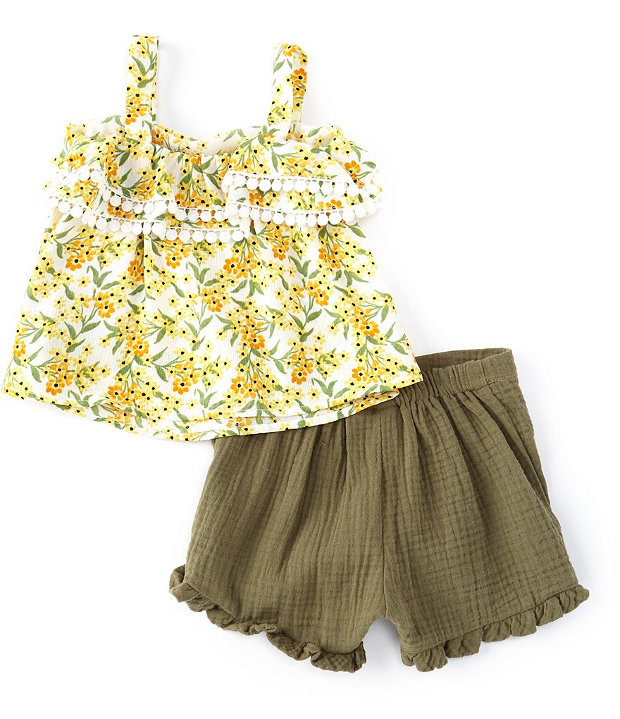 Bonnie Jean Baby Girls 12-24 Months Floral-Printed Challis Top & Gauze Shorts Set