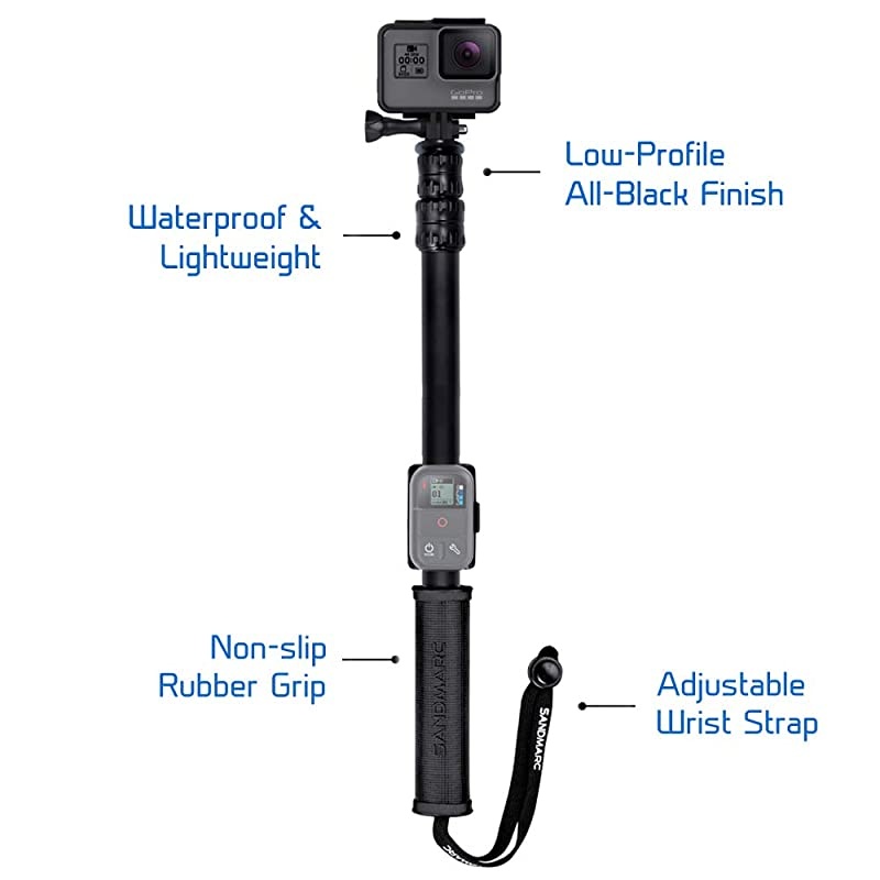 Pole Black Edition 1740 Waterproof Extension Pole Selfie Stick for GoPro Hero 8 Max 7 6 Fusion Hero 5 4 Session 3+ 3 2 HD amp Osmo Action with Remote Clip Mount