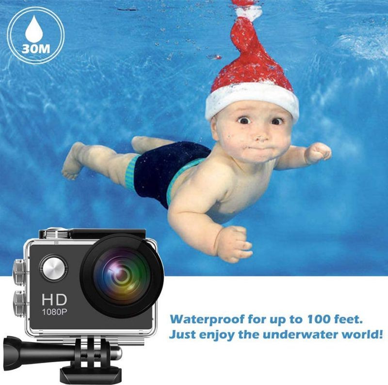 Action Camera, 720P 2 Inch LCD Screen, Waterproof Sports Cam 90 Degree Wide Angle Lens, 30m Outdoor Sports Camera DV Camcorder