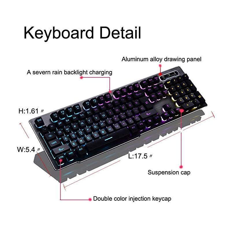 Backlit Keyboard,2.4Ghz Wireless Illuminated Mechanical Feel Gaming Keyboard Suspended Keycap,Fast Charging,Adjustable Breathing Lamp,Anti-ghosting,12 Multimedia Keys(black-without Mouse)