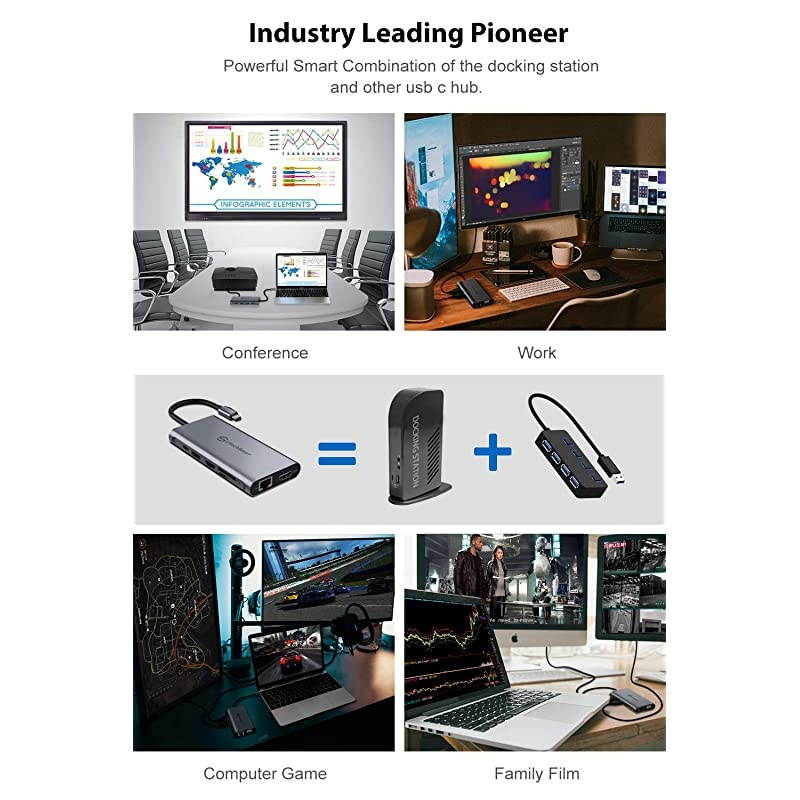 USB C Hub USB C Docking Station  Triple Display 12 in 1 Type C Laptop Dock Station Adapter Compatible for MacBook and Windows3HDMI PD30 SD TF Card Reader Gigabit Ethernet 4USB Ports