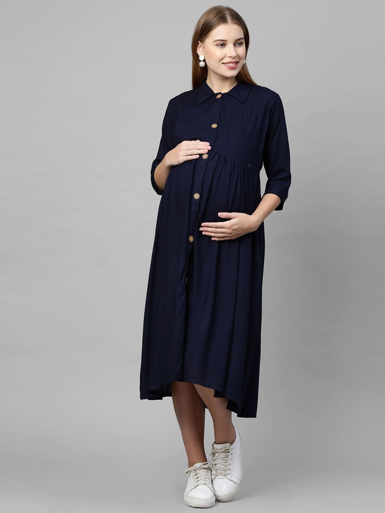 MomToBe Navy Regular Fit Maternity Dress