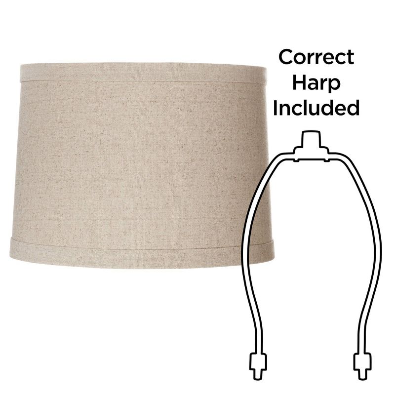 Springcrest Natural Linen Medium Drum Lamp Shade 13" Top x 14" Bottom x 10" High (Spider) Replacement with Harp and Finial