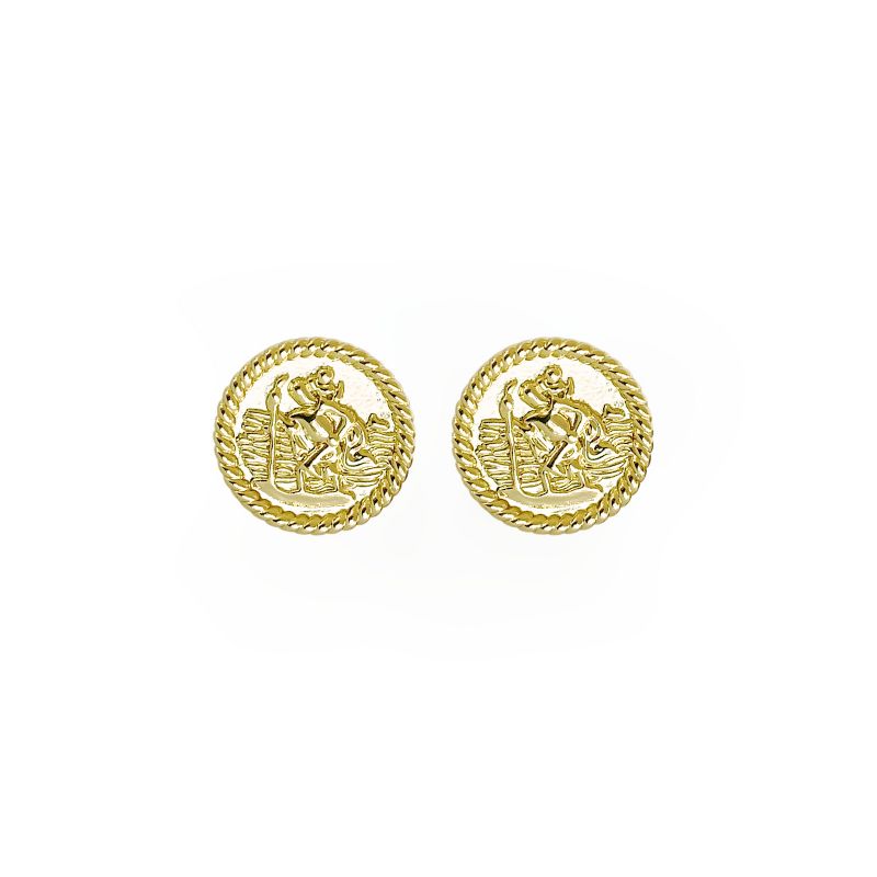 Sanctuary Project Saint Christopher Medallion Coin Stud Earrings Gold