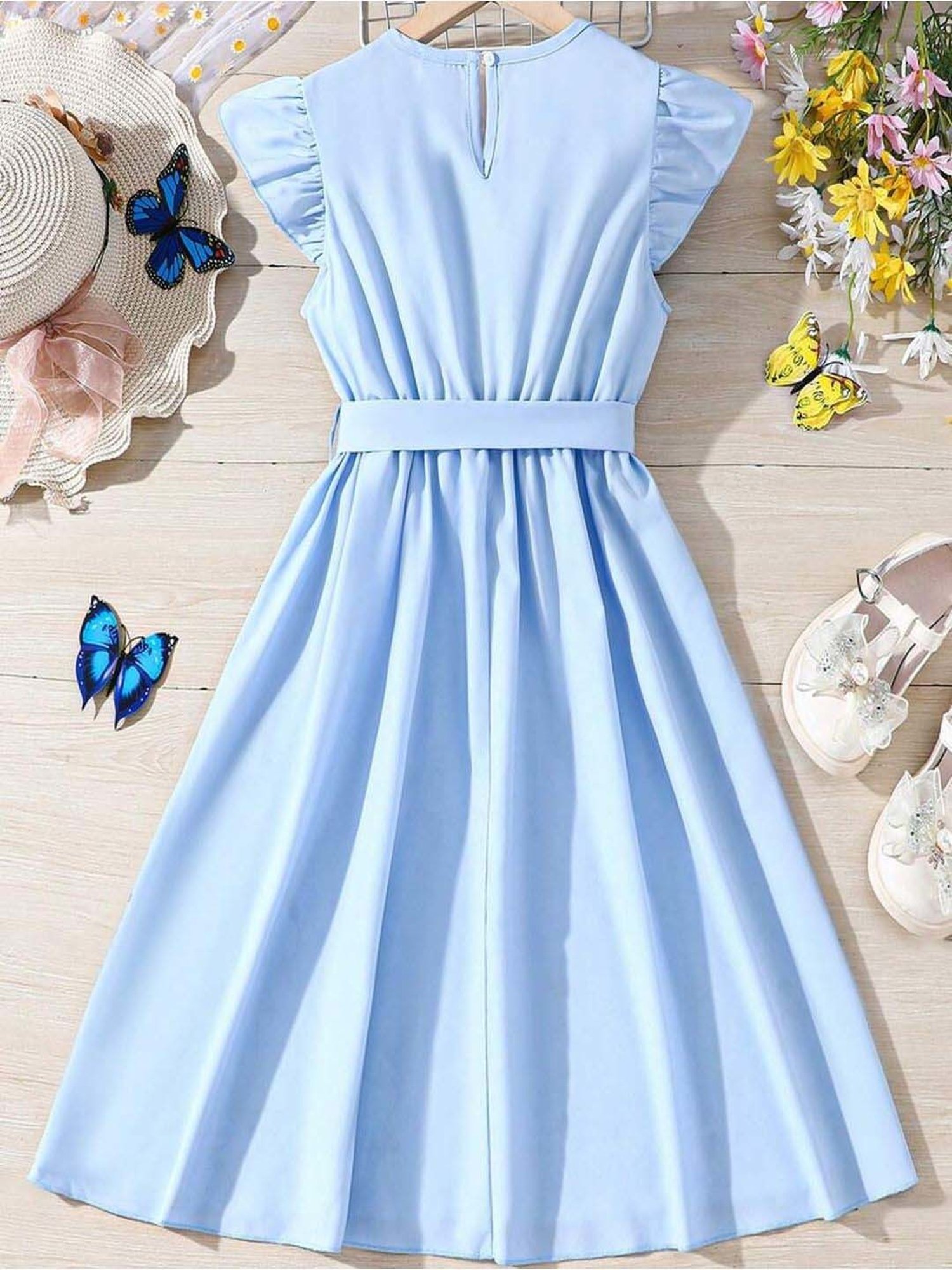 Bolly Lounge Girls Aqua Blue Floral Dress