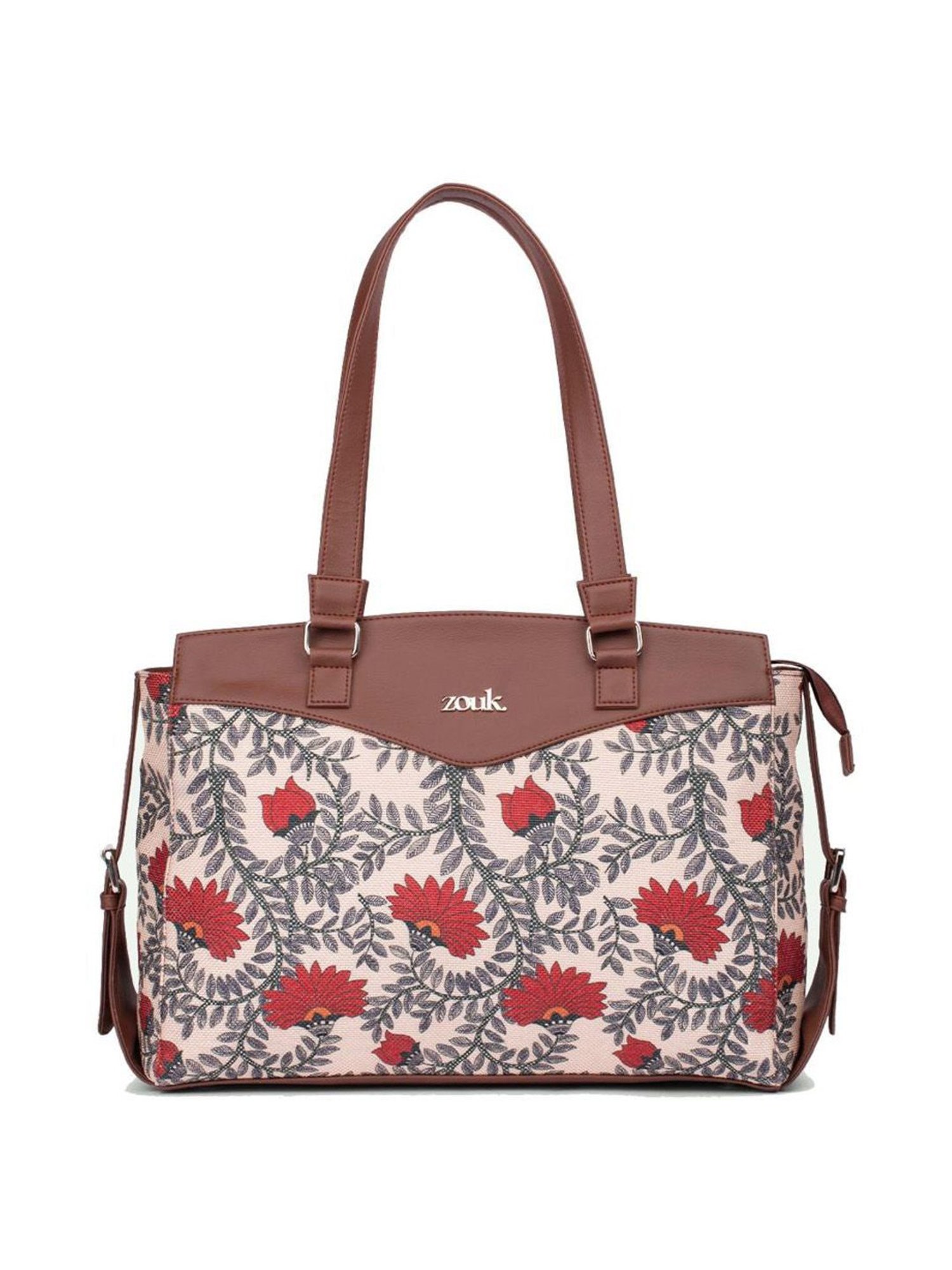 Zouk Nawabi Couture Beige & Red Jute Printed Tote Handbag