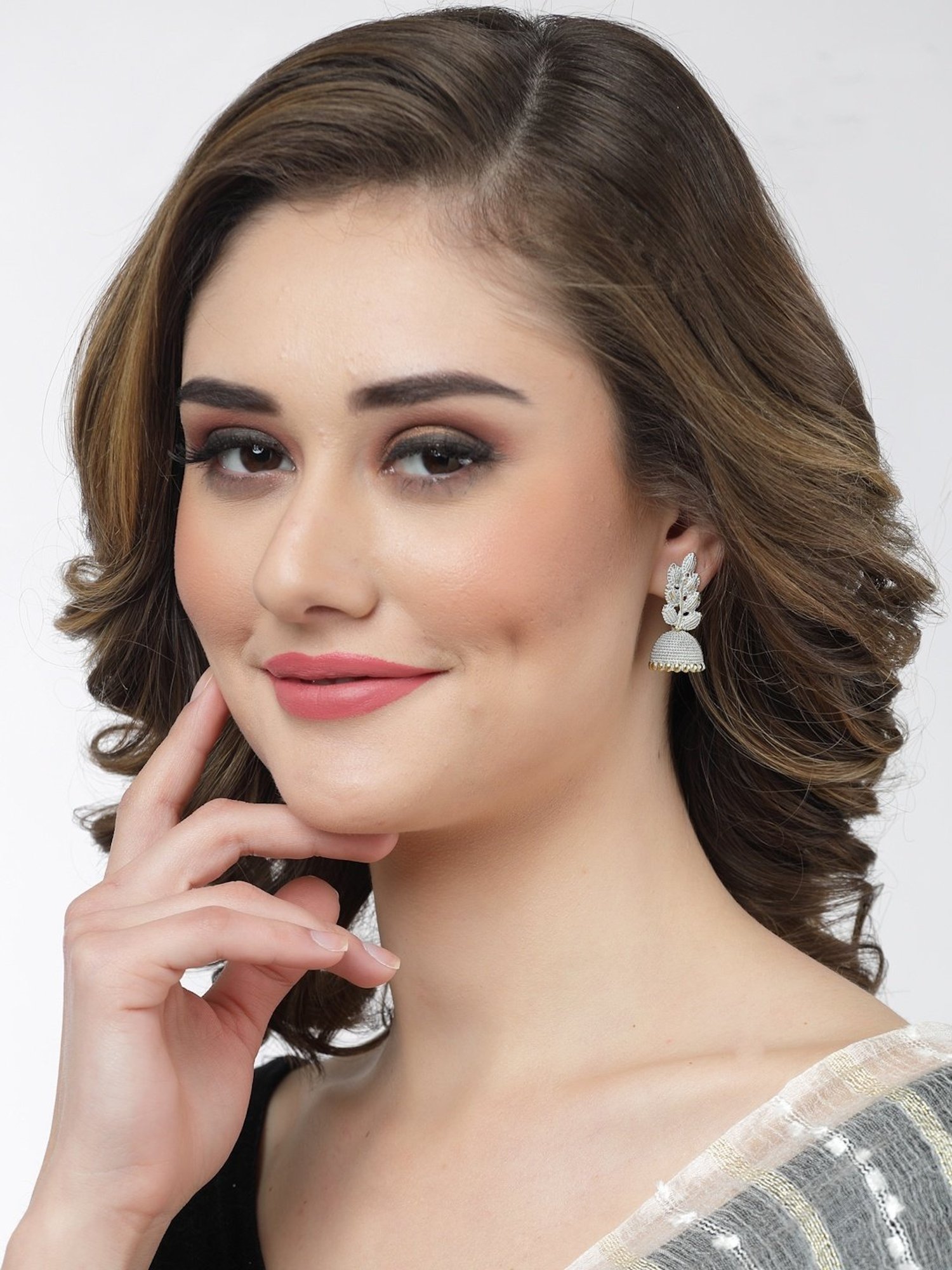 Moedbuille Meenakari Work Antique Leaf Design Oxidized Gold-Plated Handcrafted Jhumki Earrings