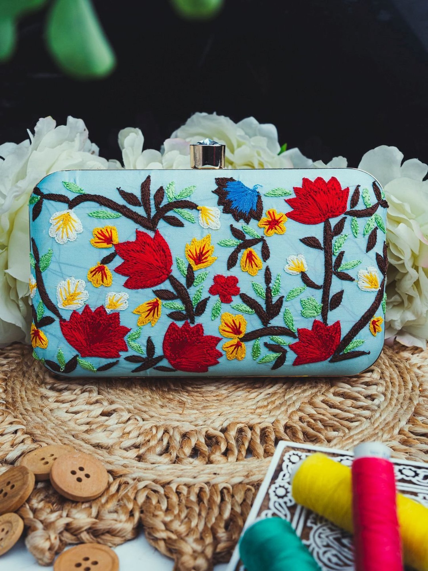 NR by Nidhi Rathi Blue Fabric Minaudiere Clutch