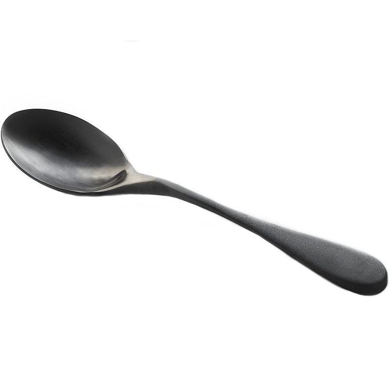 Knork 3 Piece Stainless Steel Titanium Alloy Dishwasher Safe Kitchen Flatware Serving Set with Serving Spoon, Slotted Spoon, & Meat Fork, Matte Black