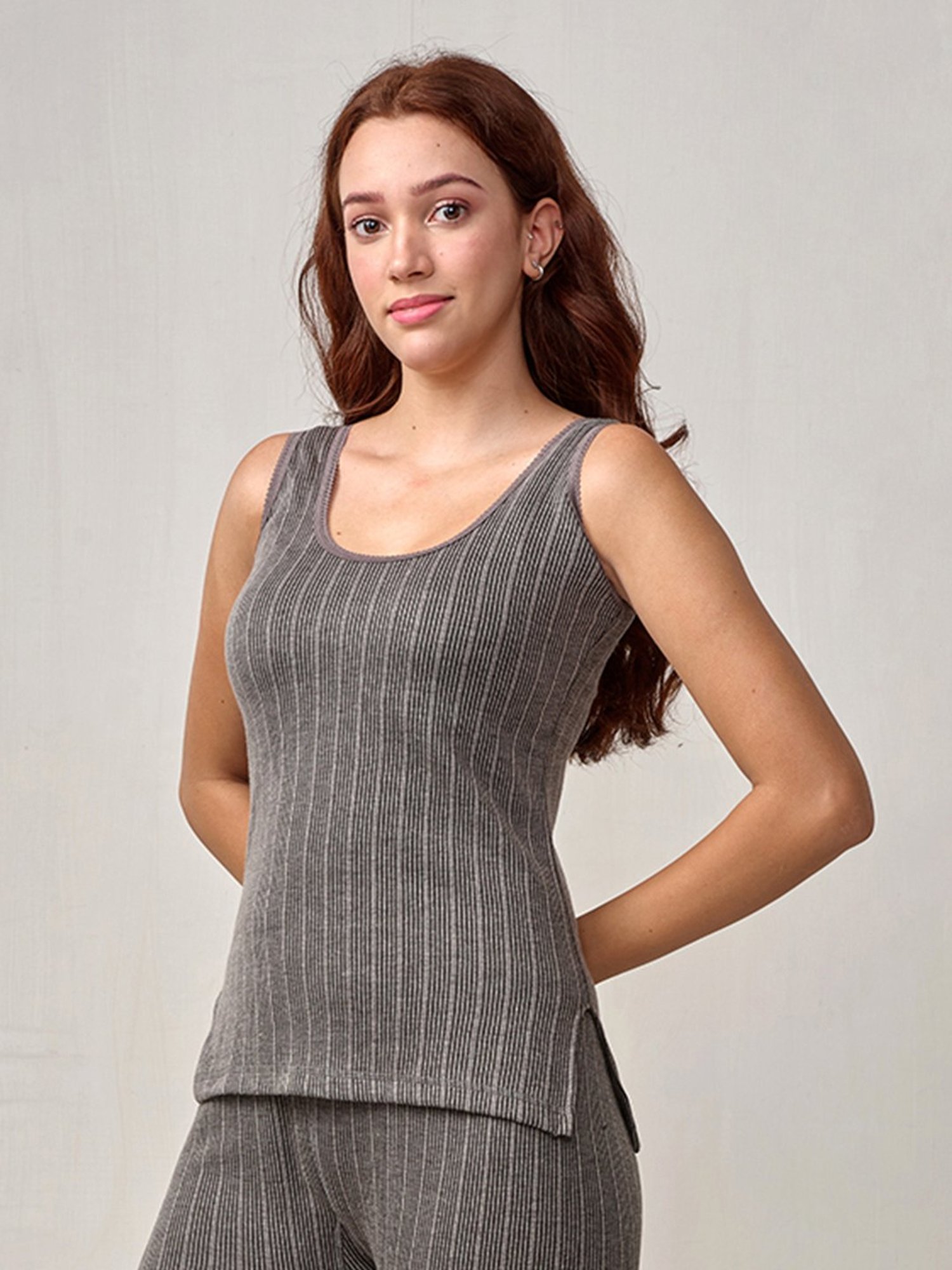 LUX Inferno Grey Striped Thermal Tank Top