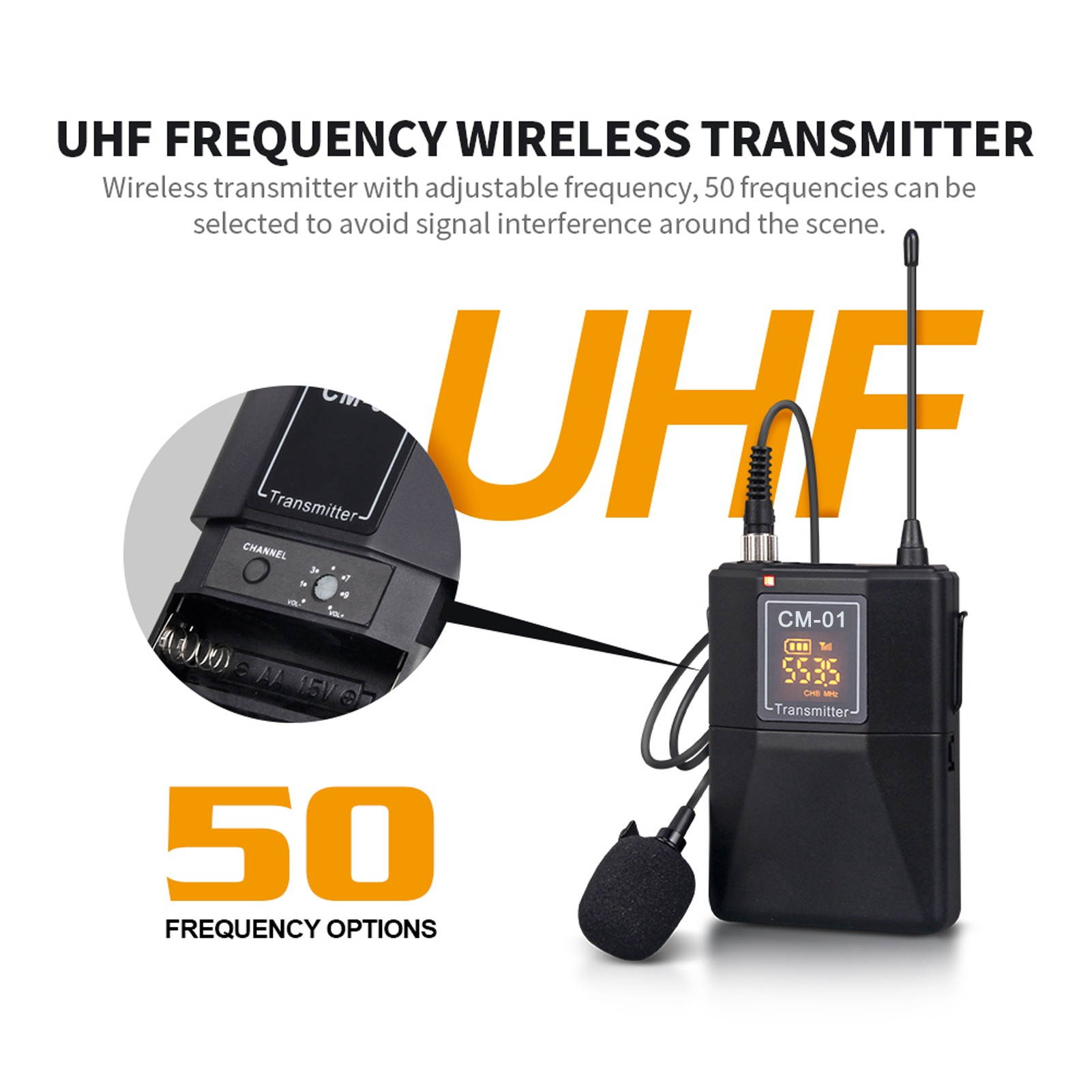 UHF Wireless Collar Clip Microphone with Audio Monitor Function for Smartphones Cameras Outdoor Interview Live Broadcast Tie-clip Microphone