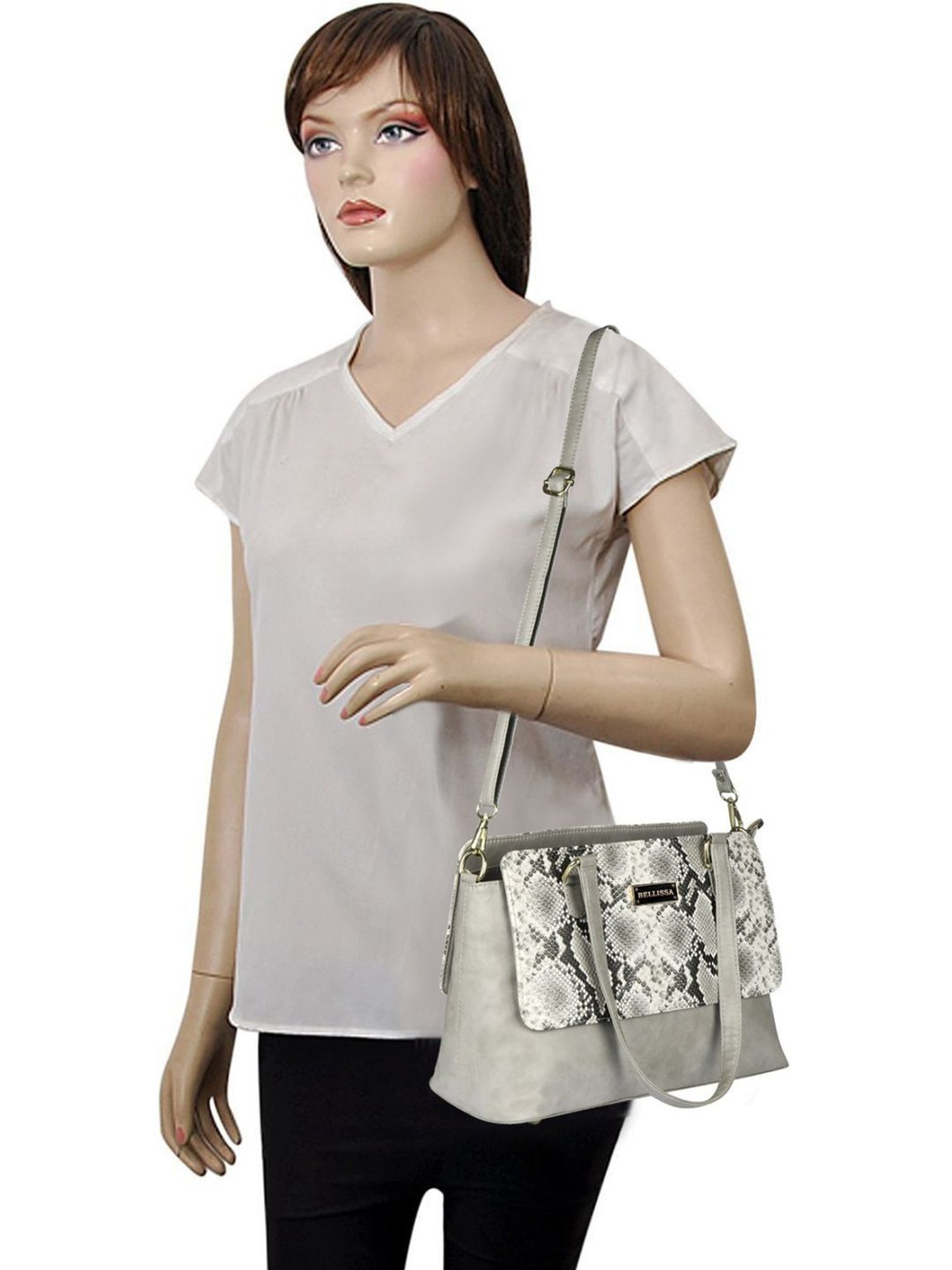 Bellissa Grey Textured Medium Snakeskin Shoulder Handbag