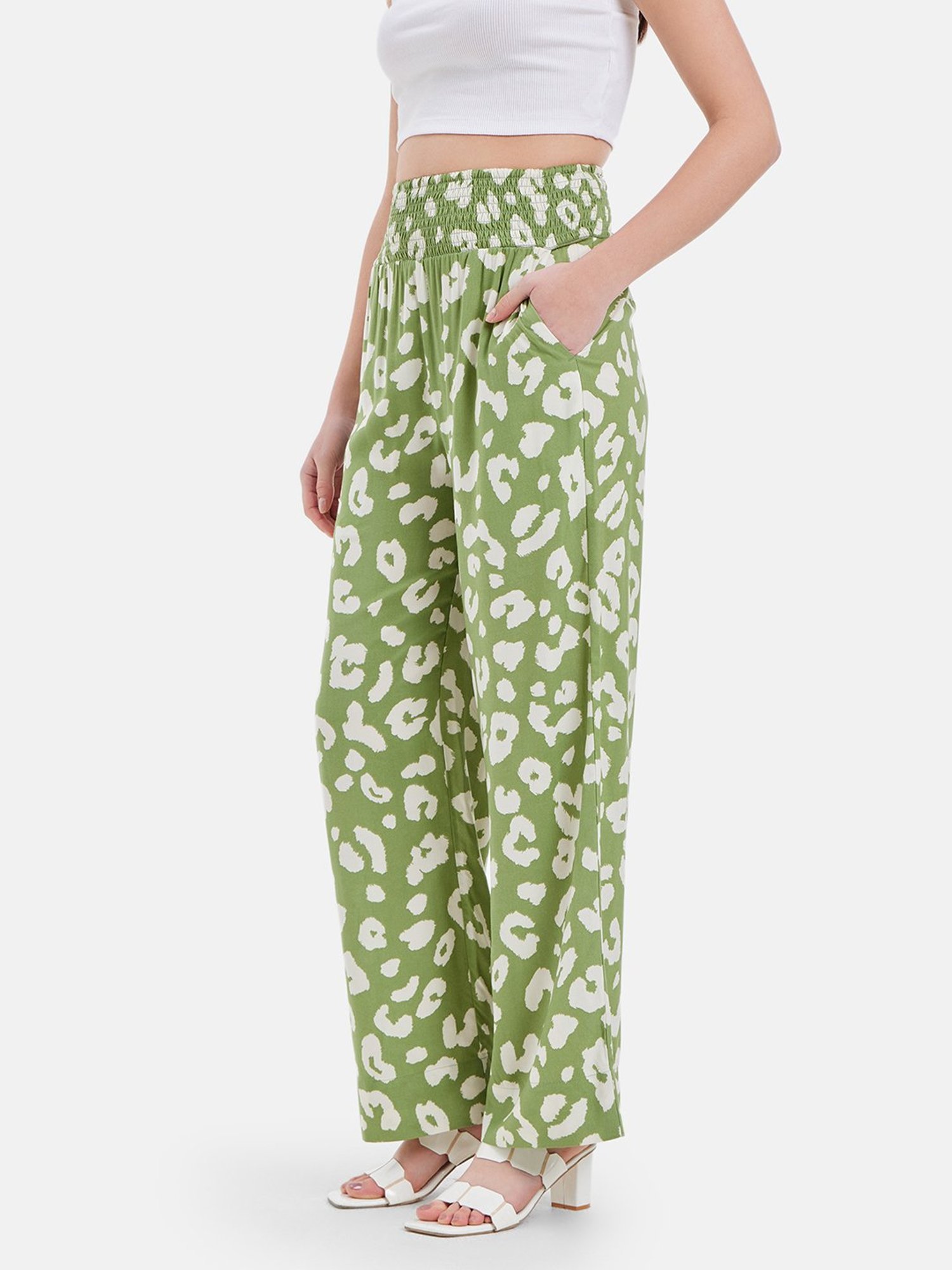 Kazo Green Printed Trousers