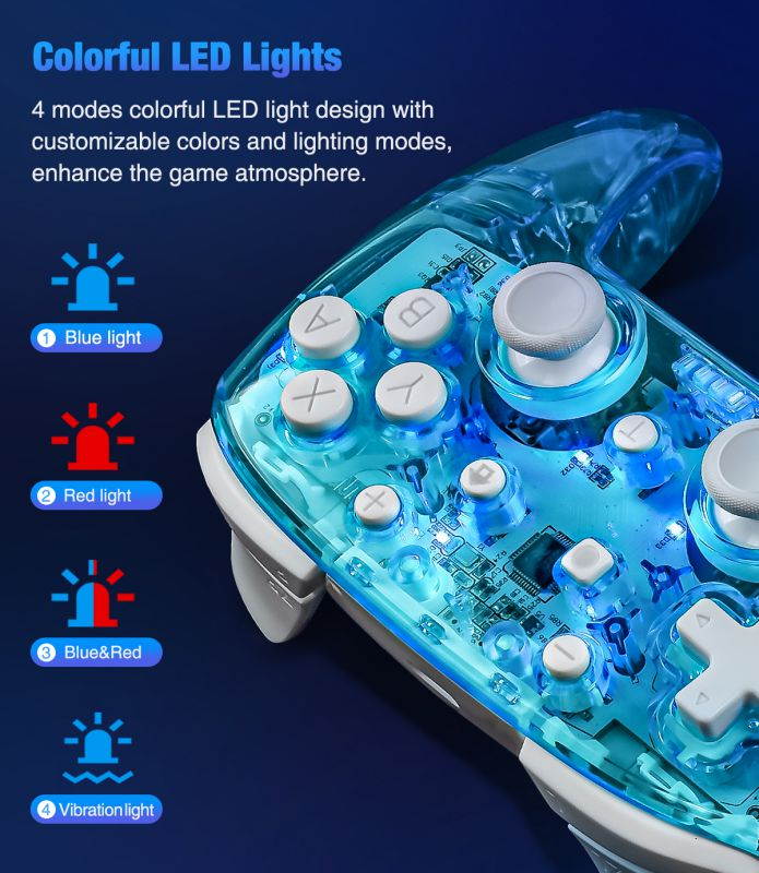 BEBONCOOL Wireless Switch Controller for Switch/Switch Lite, Replace for nintendo switch pro controller, Switch Remote Gamepads with LED Backlight, Turbo, Vibration, Motion Functions