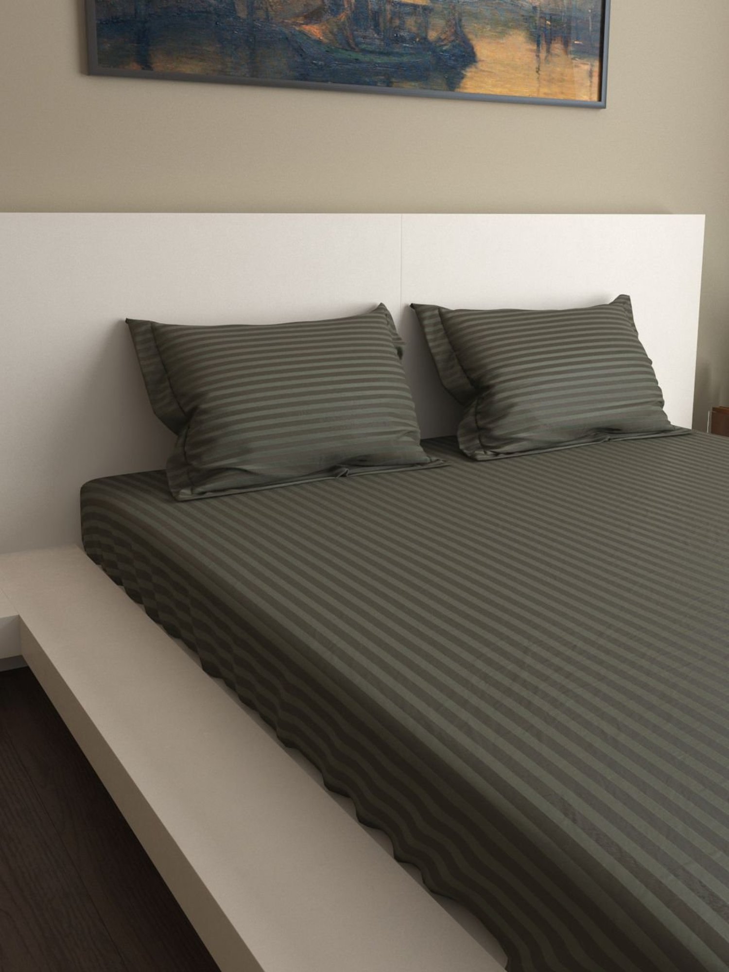 Mark Home Premium Stripes 400 TC Grey Bed Sheet Set