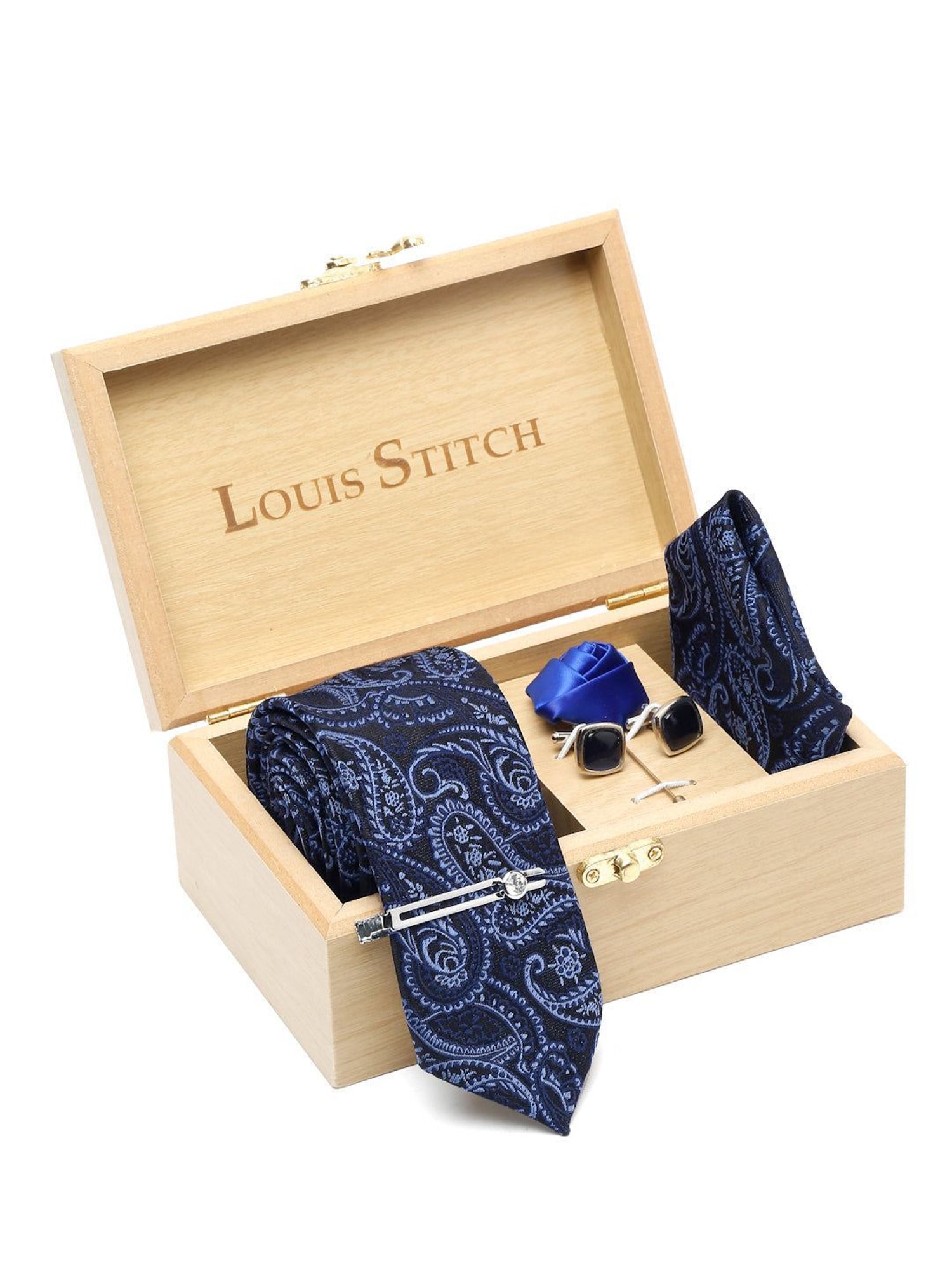 Louis Stitch Blue Embroidered Necktie Gift Set - Set of 5