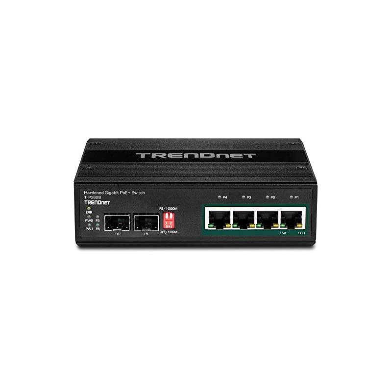 6-Port Industrial Gigabit PoE+ DIN-Rail Switch, 12-56V, Alarm Relay, 2 Dedicated SFP Slots, IP30 Rated Housing, Lifetime Protection, TI-PG62B