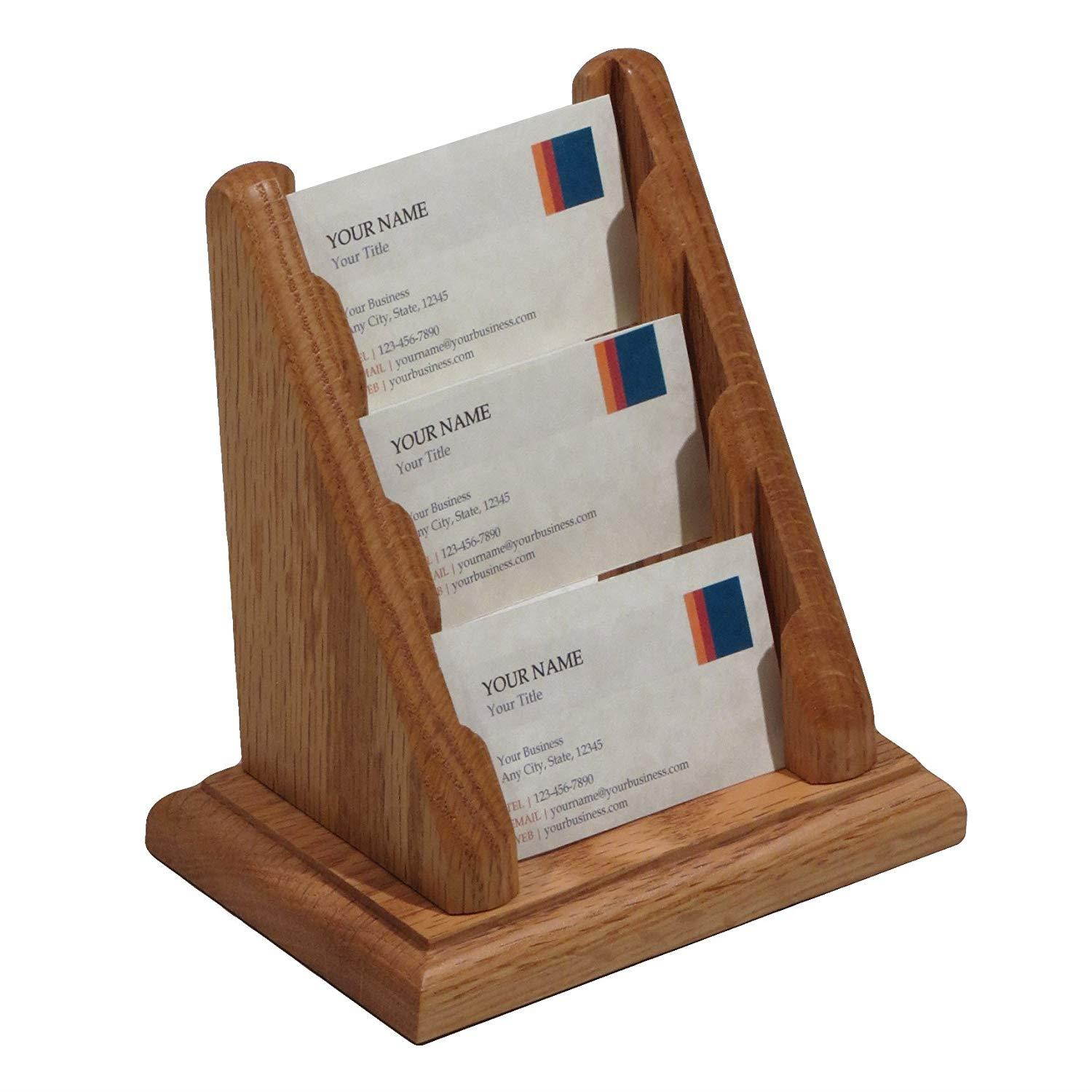Wooden Mallet 3-Pocket Countertop Business Card Holder, Light Oak