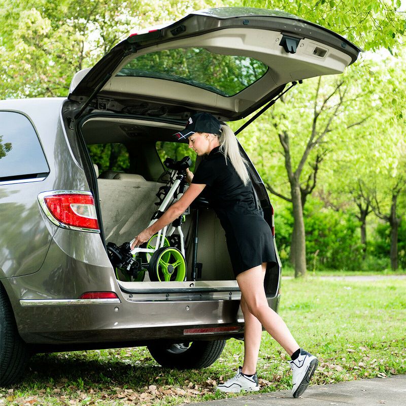 Costway Foldable 3 Wheel Push Pull Golf Club Cart Trolley w/Seat Scoreboard Bag Swivel