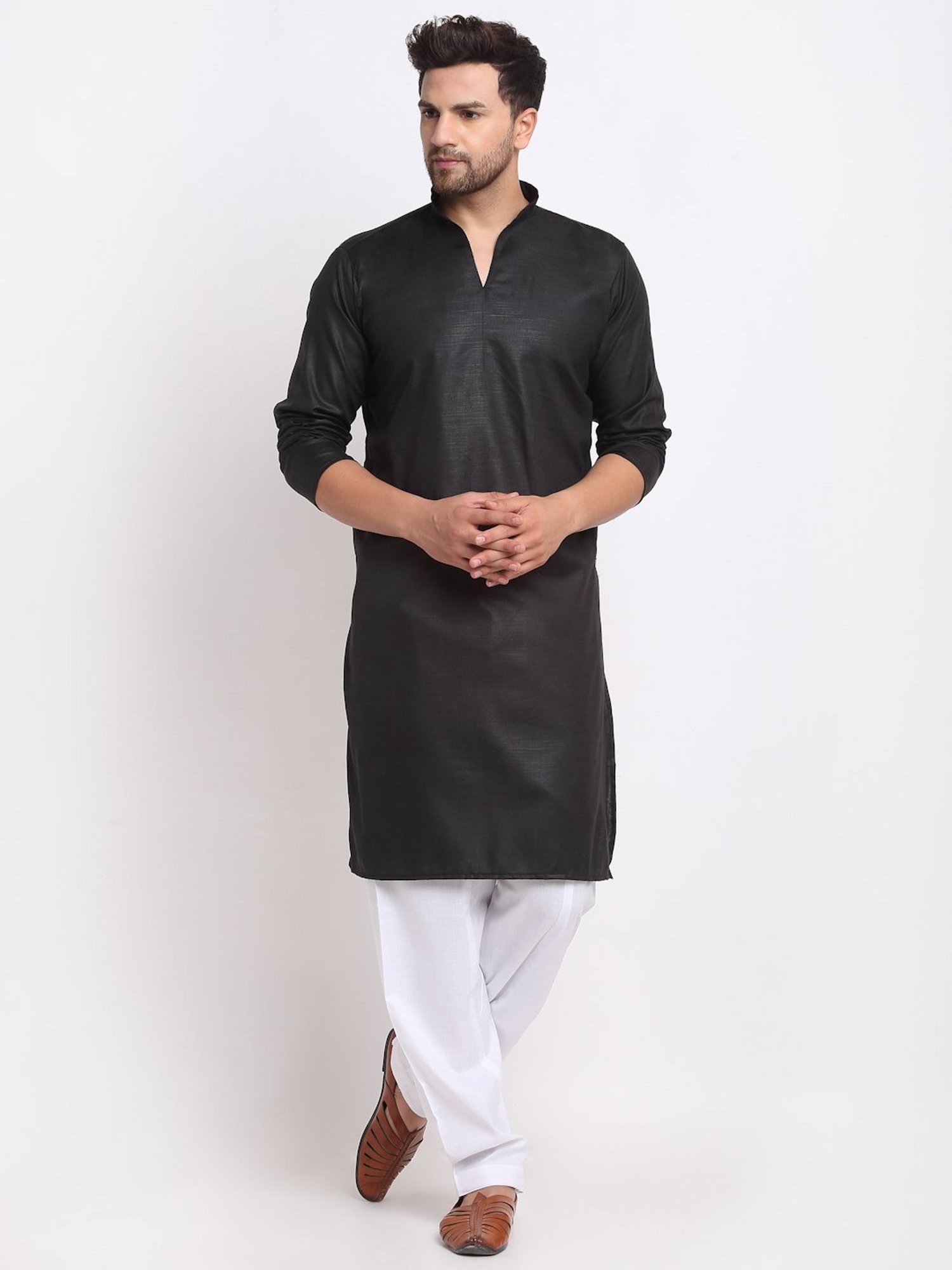 Benstoke Black & White Cotton Regular Fit Kurta Set
