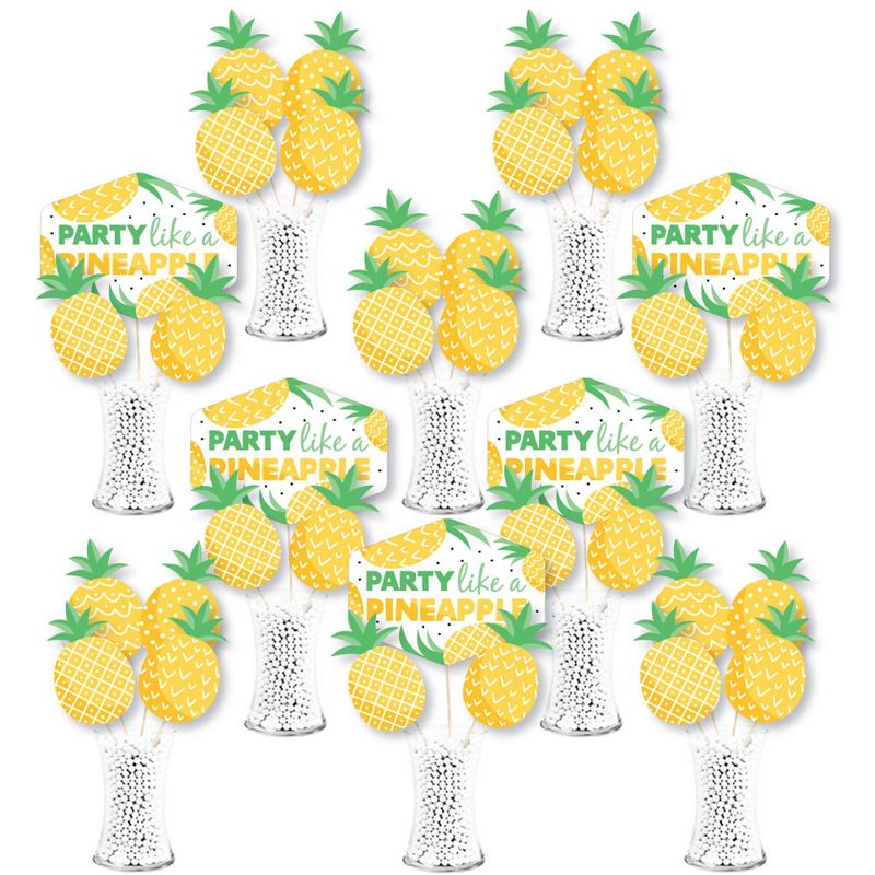 Big Dot of Happiness Tropical Pineapple - Summer Party Centerpiece Sticks - Showstopper Table Toppers - 35 Pieces