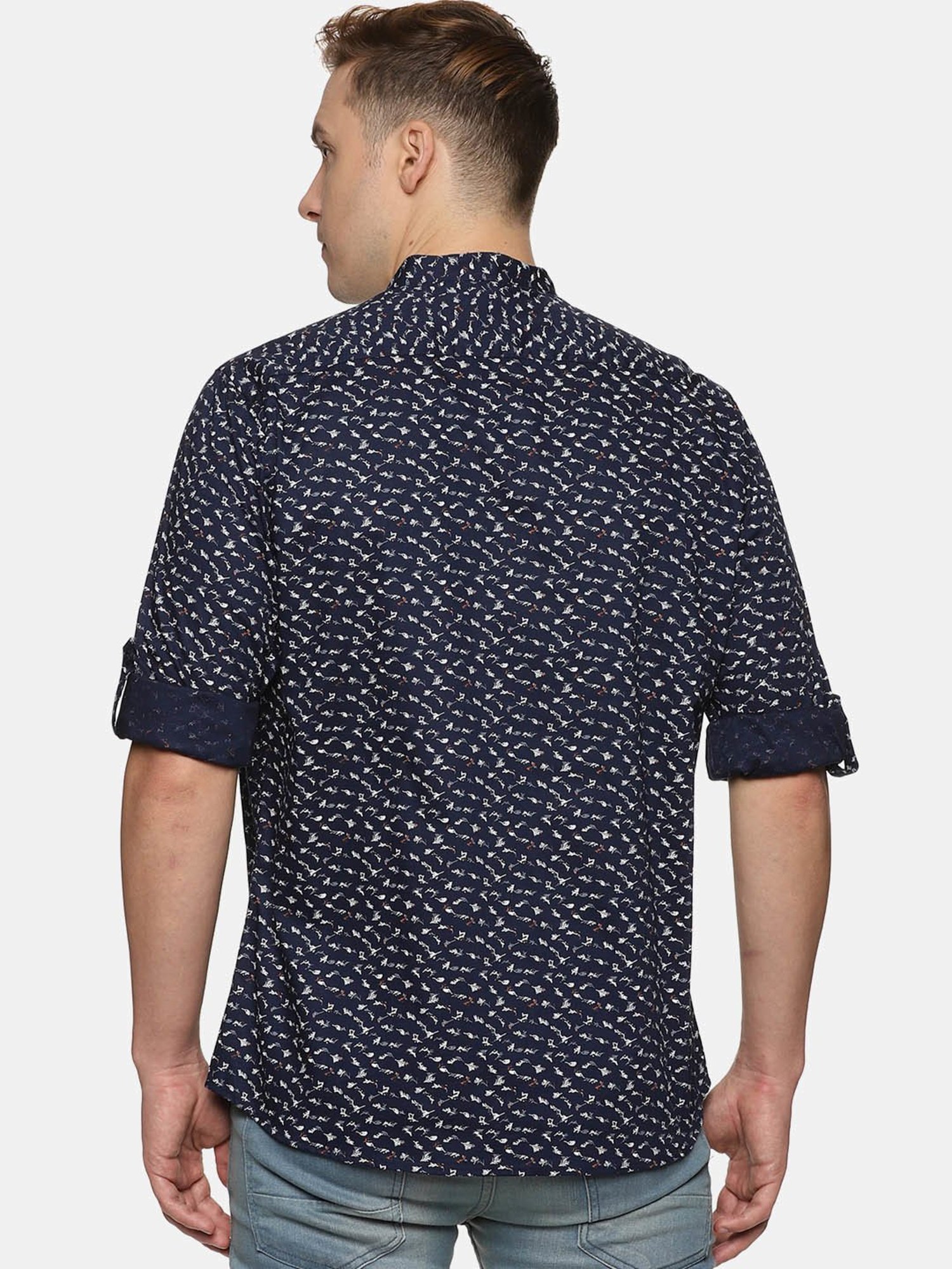 Don Vino Navy Slim Fit Printed Shirt